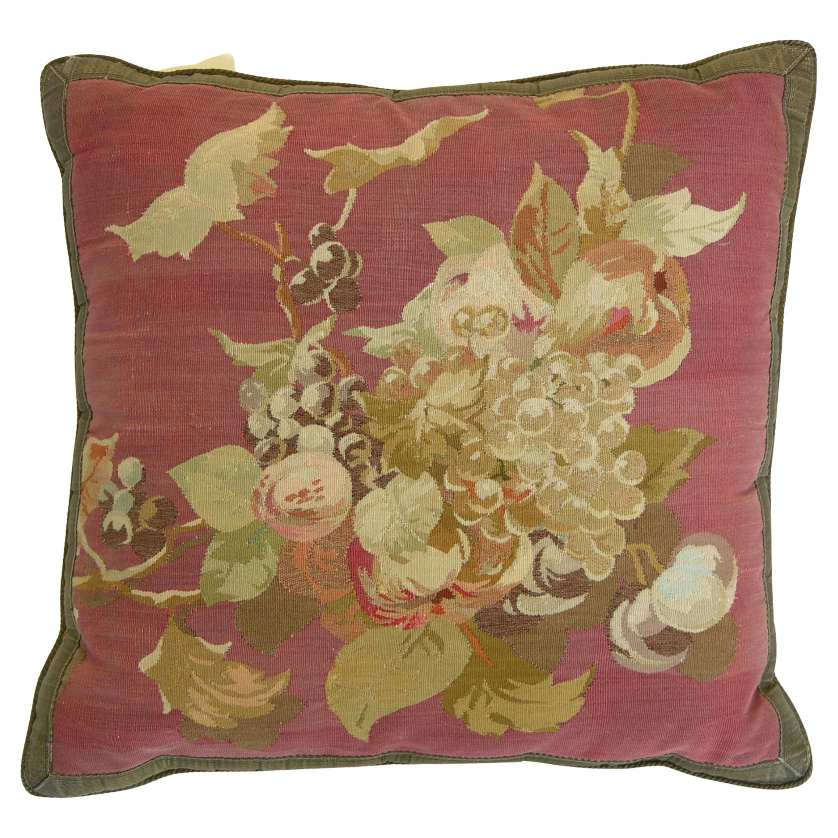 Circa 18th Century Antique French Aubusson Tapestry Pillow For Sale