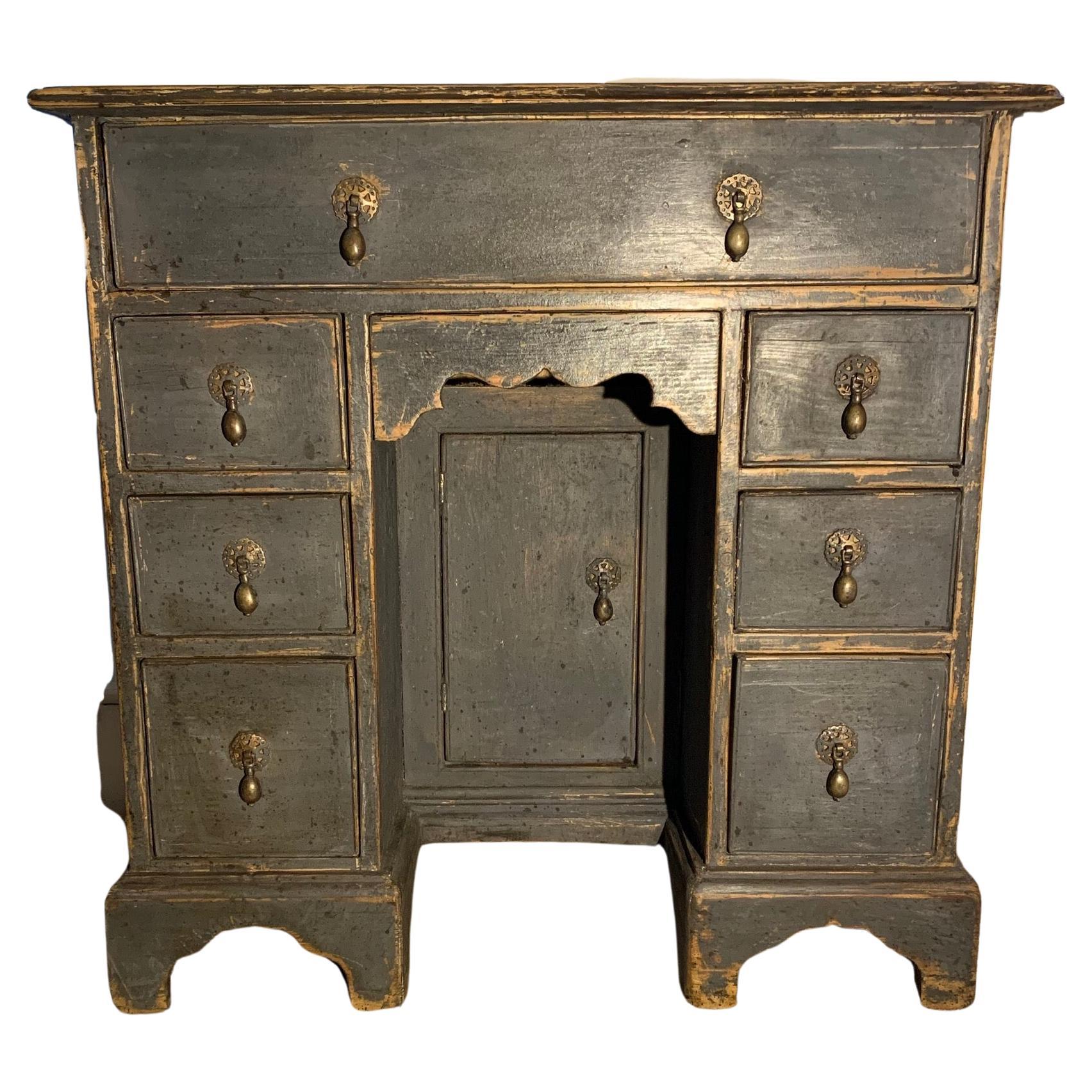 Circa 18th Century English Unusual Size Painted Knee Hole Desk or Side Table