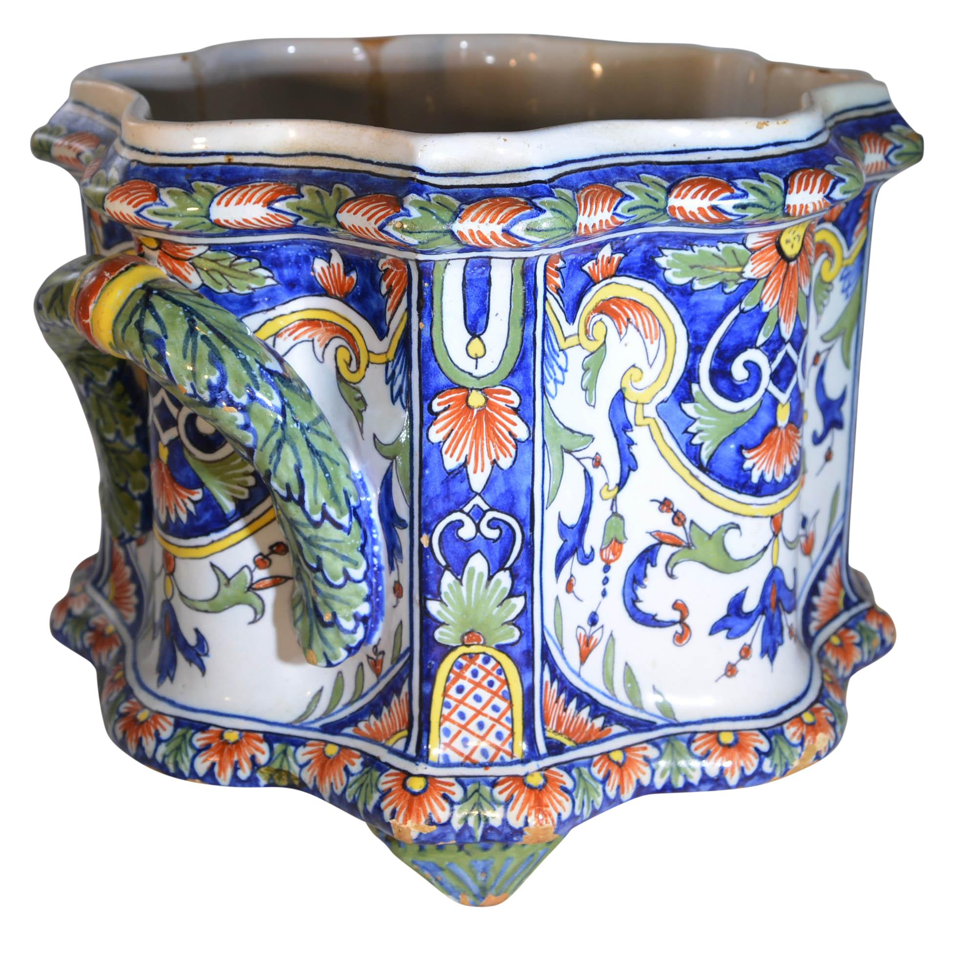 Rococo French Hand Painted Nevers Faience Cachepot Jardinière, circa 18th Century For Sale