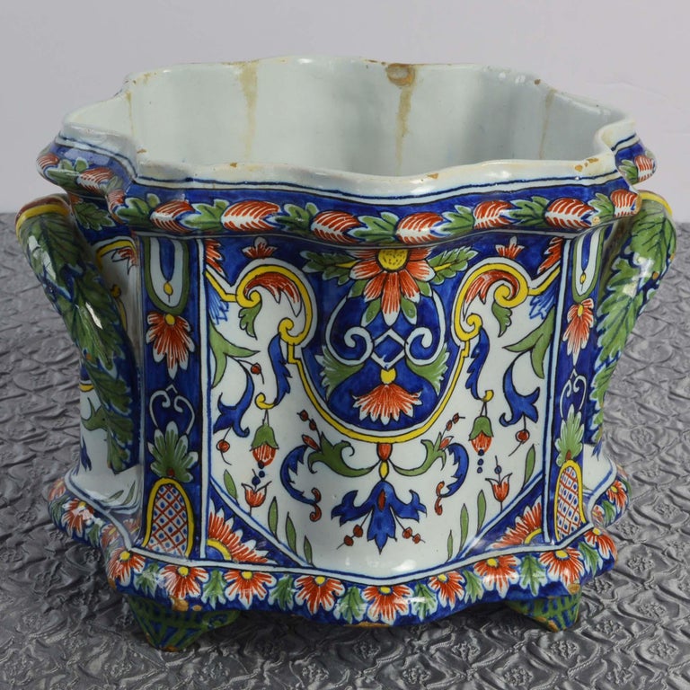French Hand Painted Nevers Faience Cachepot Jardinière, circa 18th ...
