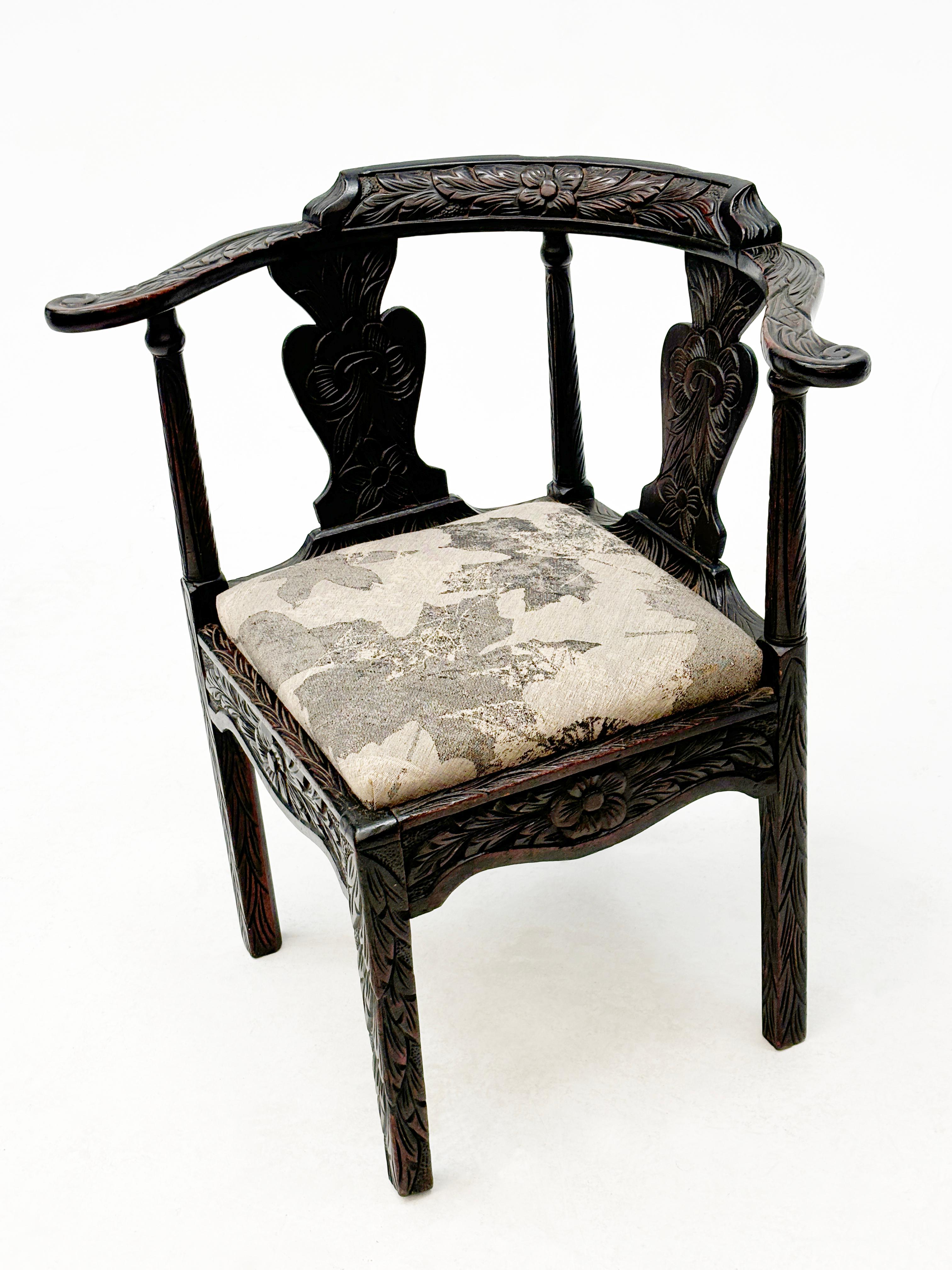 Danish Circa 18th Century Oak Carved Corner Chair-Dutch Colonial For Sale