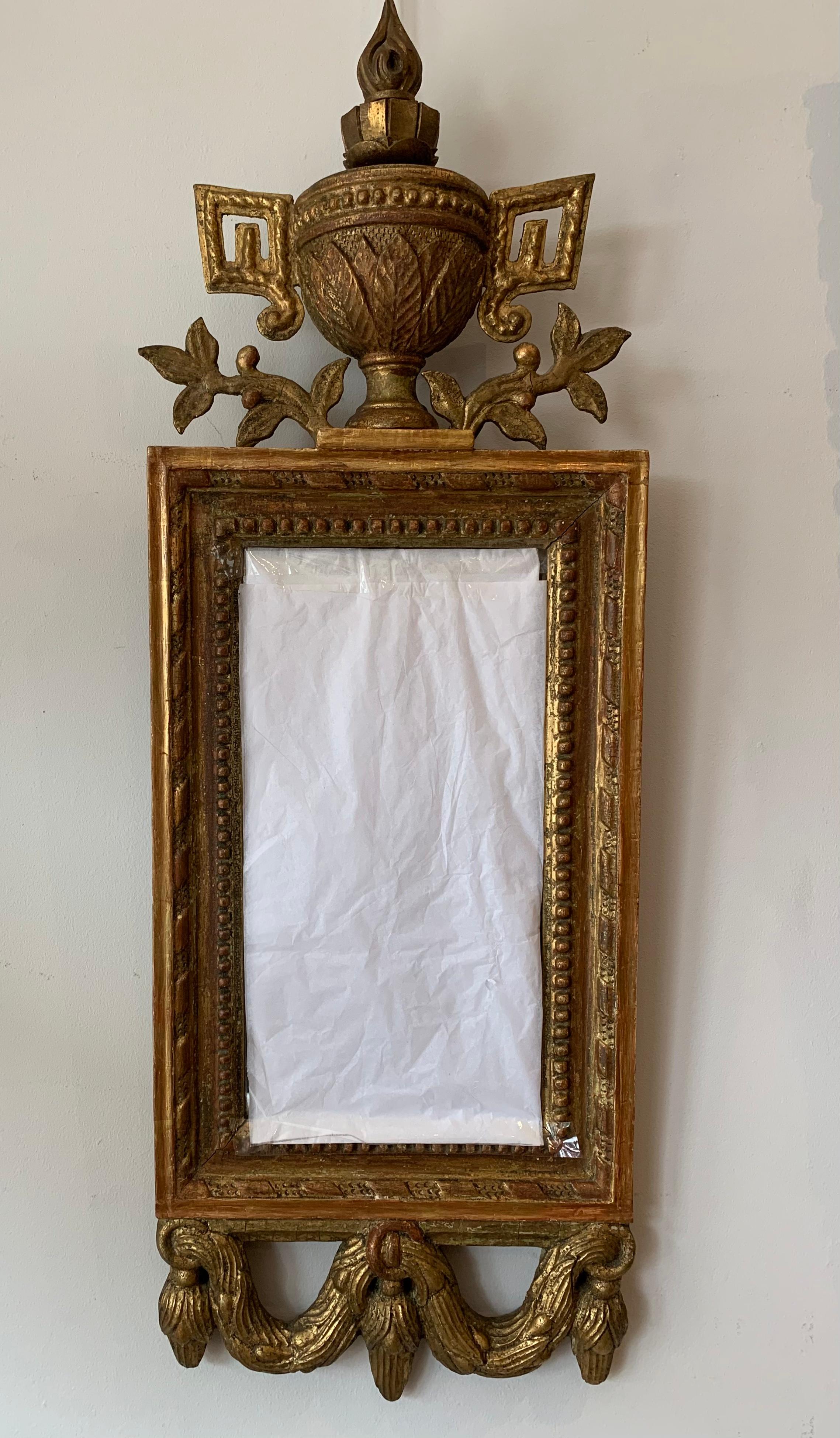 Circa 18th Century Swedish Gilt Mirror with Urn & Swag Decoration  For Sale 6