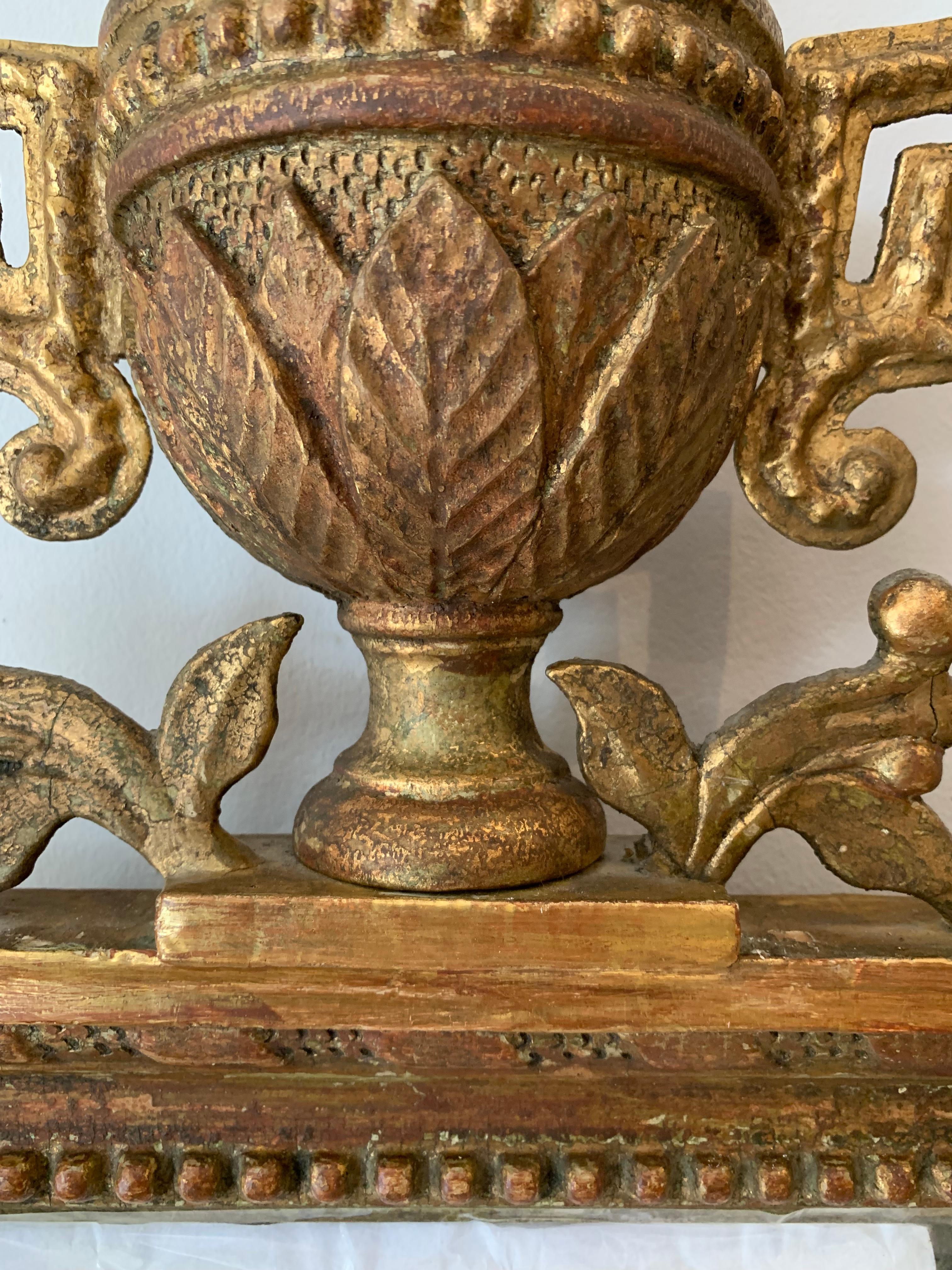 Carved Circa 18th Century Swedish Gilt Mirror with Urn & Swag Decoration  For Sale