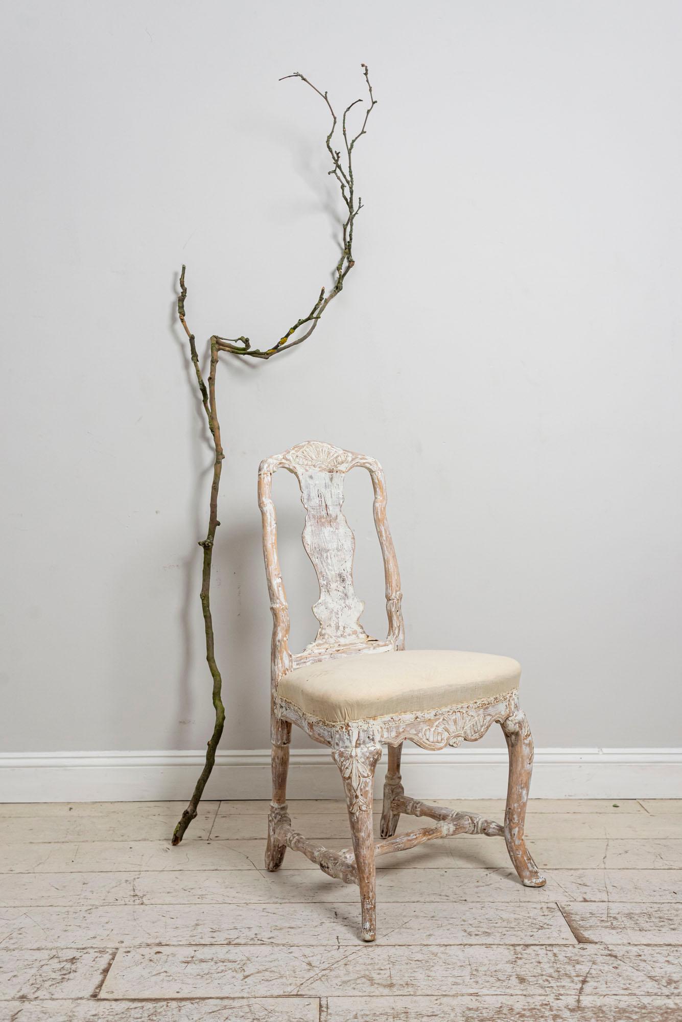 Swedish Rococo Original Painted Carved Shell Detailed Chair, circa 18th Century For Sale 5