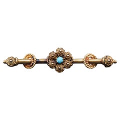 Circa 1900 Or jaune 14K Ornate Design Turquoise Pin - VHK#109