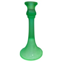 Antique Circa 1900-1920 American Green Satin Glass Candlestick
