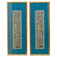Antique Circa 1900-1920s Pair of Chinese Silk Sleeve Panels