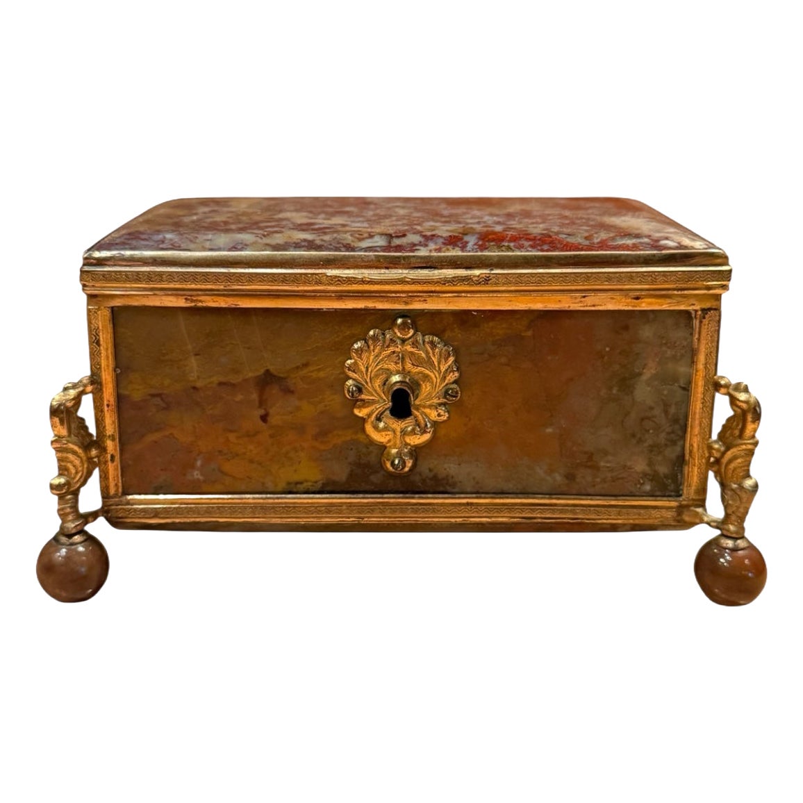 Circa 1900 Agate and Bronze-Mounted Decorative Box, Possibly Italian