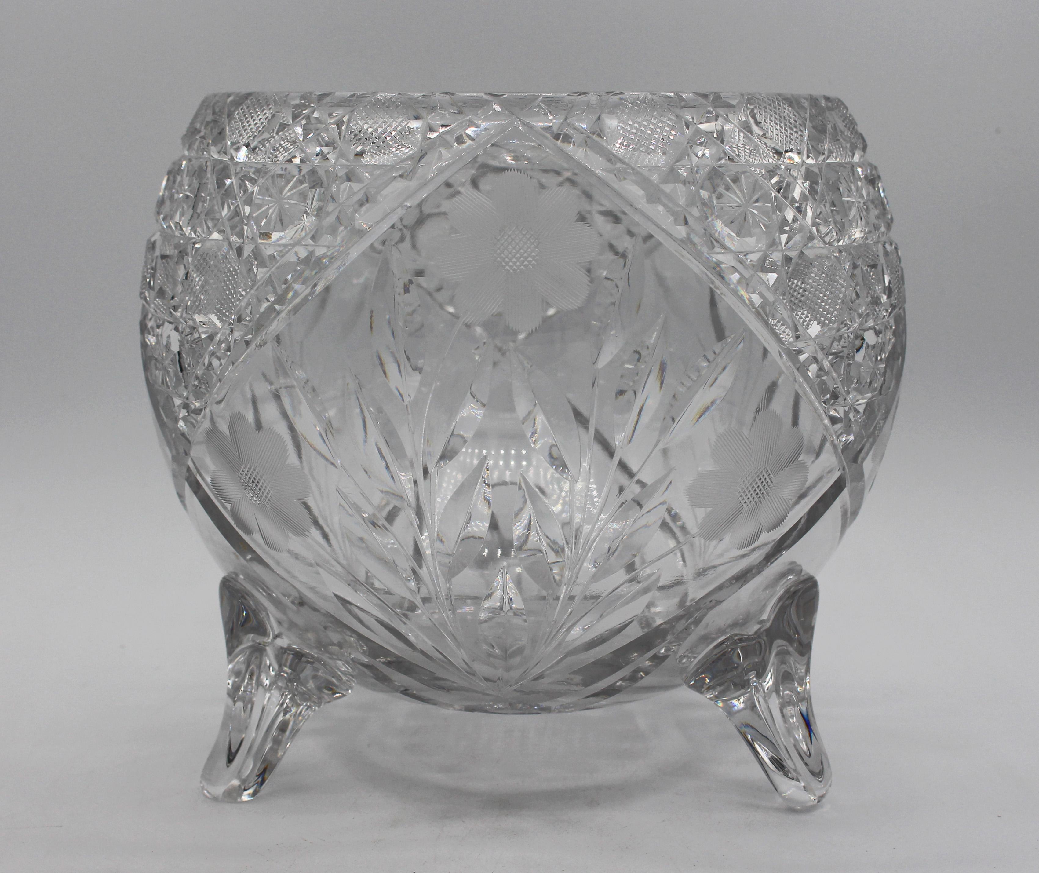 circa 1900 American brilliant cut glass footed rose bowl or toddy bowl. Unusually large for a stunning bouquet or as a toddy bowl. A few minute flaws. 7 1/2