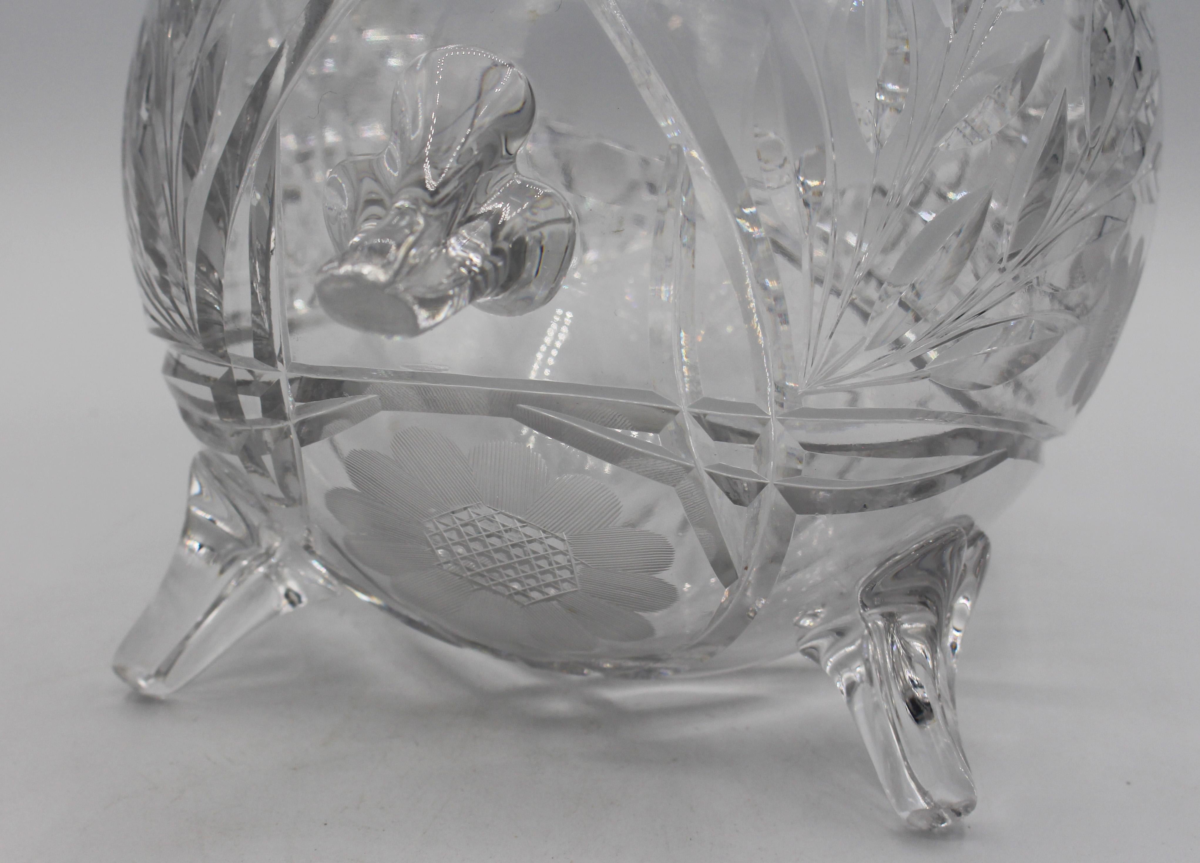 circa 1900 American Brilliant Cut Glass Footed Rose Bowl In Good Condition For Sale In Chapel Hill, NC