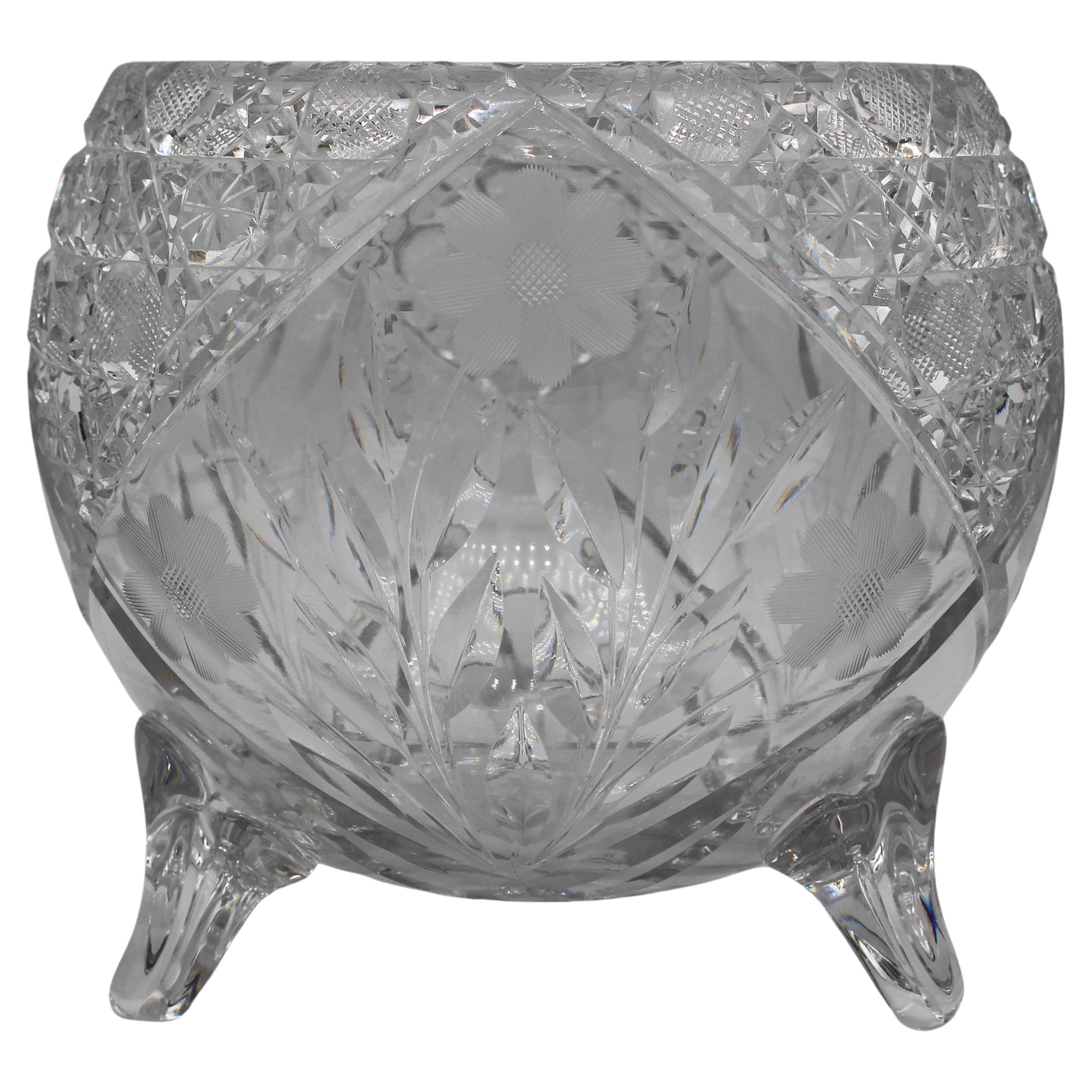 circa 1900 American Brilliant Cut Glass Footed Rose Bowl For Sale
