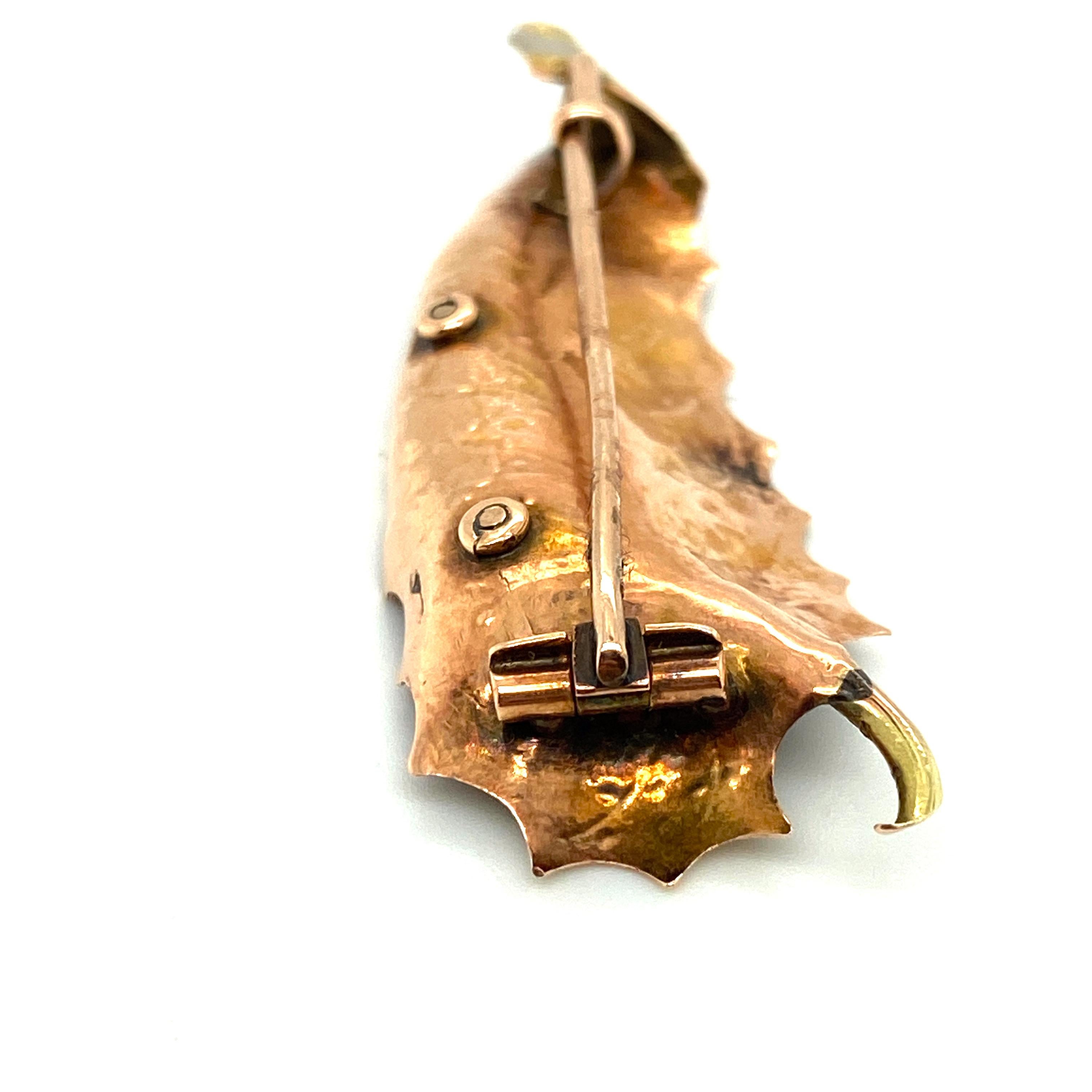 Women's or Men's American Mixed Metals Multi-Toned Gold and Diamond Leaf Pin, circa 1900 For Sale