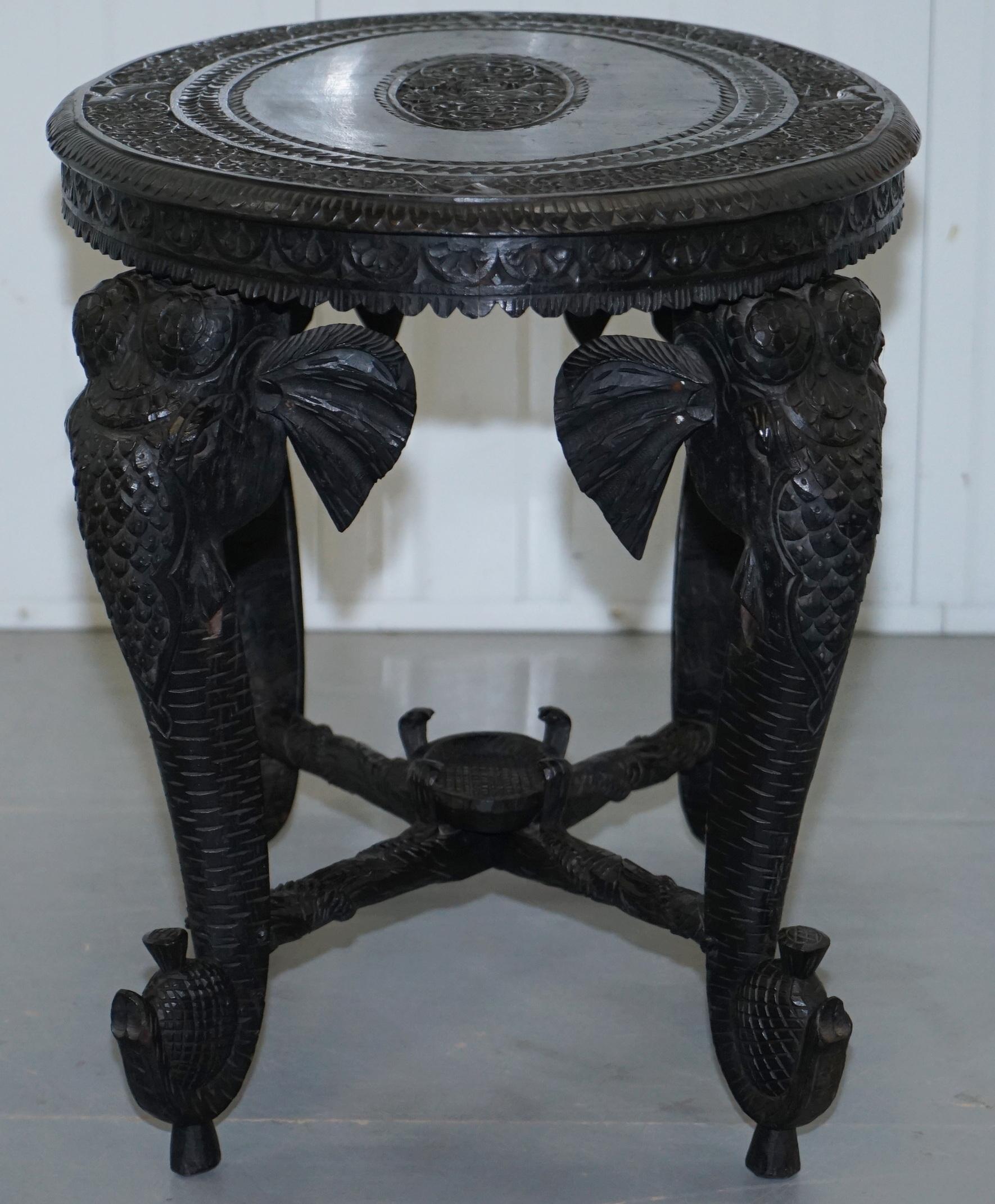 Anglo Indian Elephant & Buddha Hand Carved Rosewood Coffee Side Table circa 1900 7
