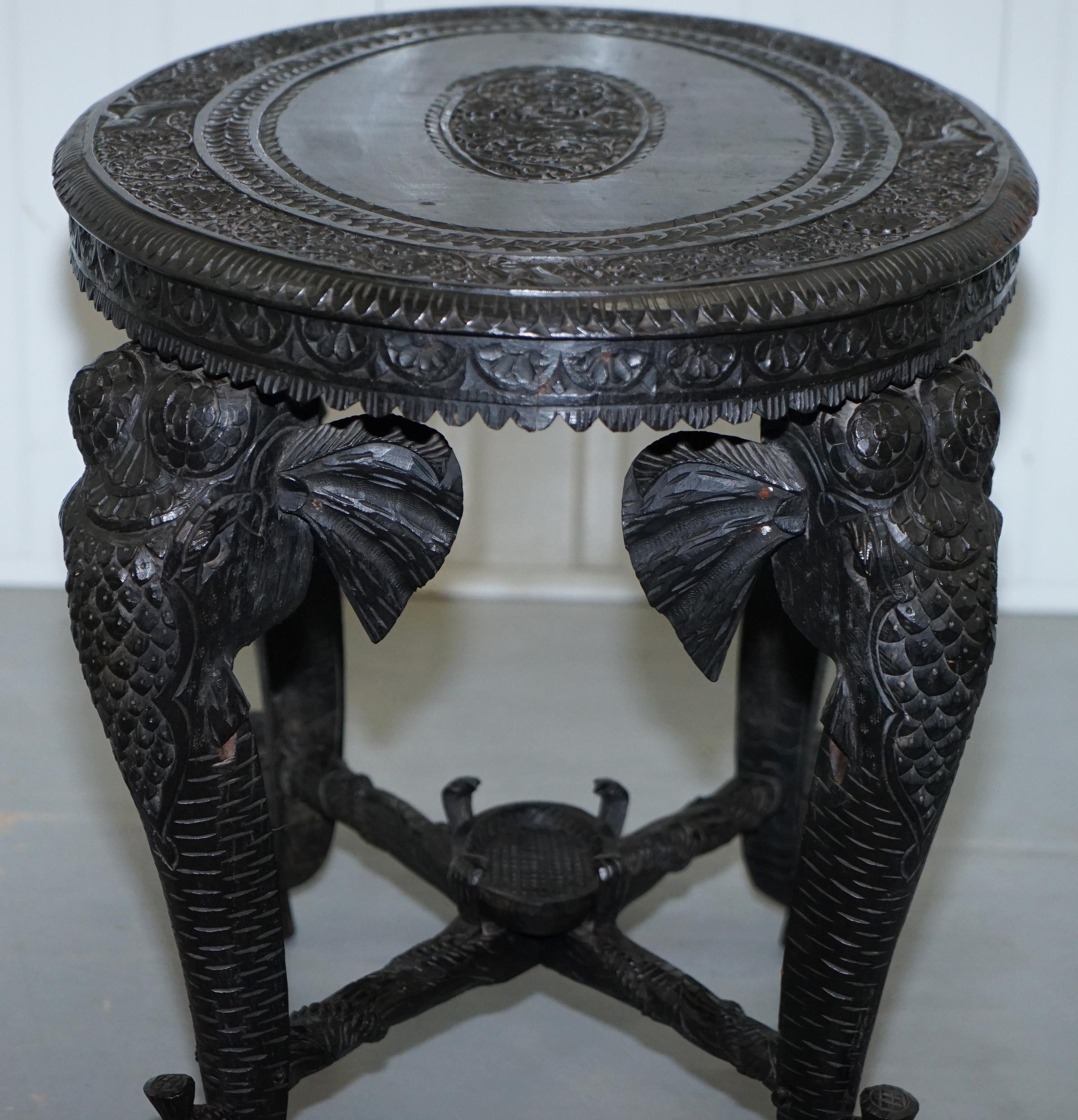 Anglo Indian Elephant & Buddha Hand Carved Rosewood Coffee Side Table circa 1900 8