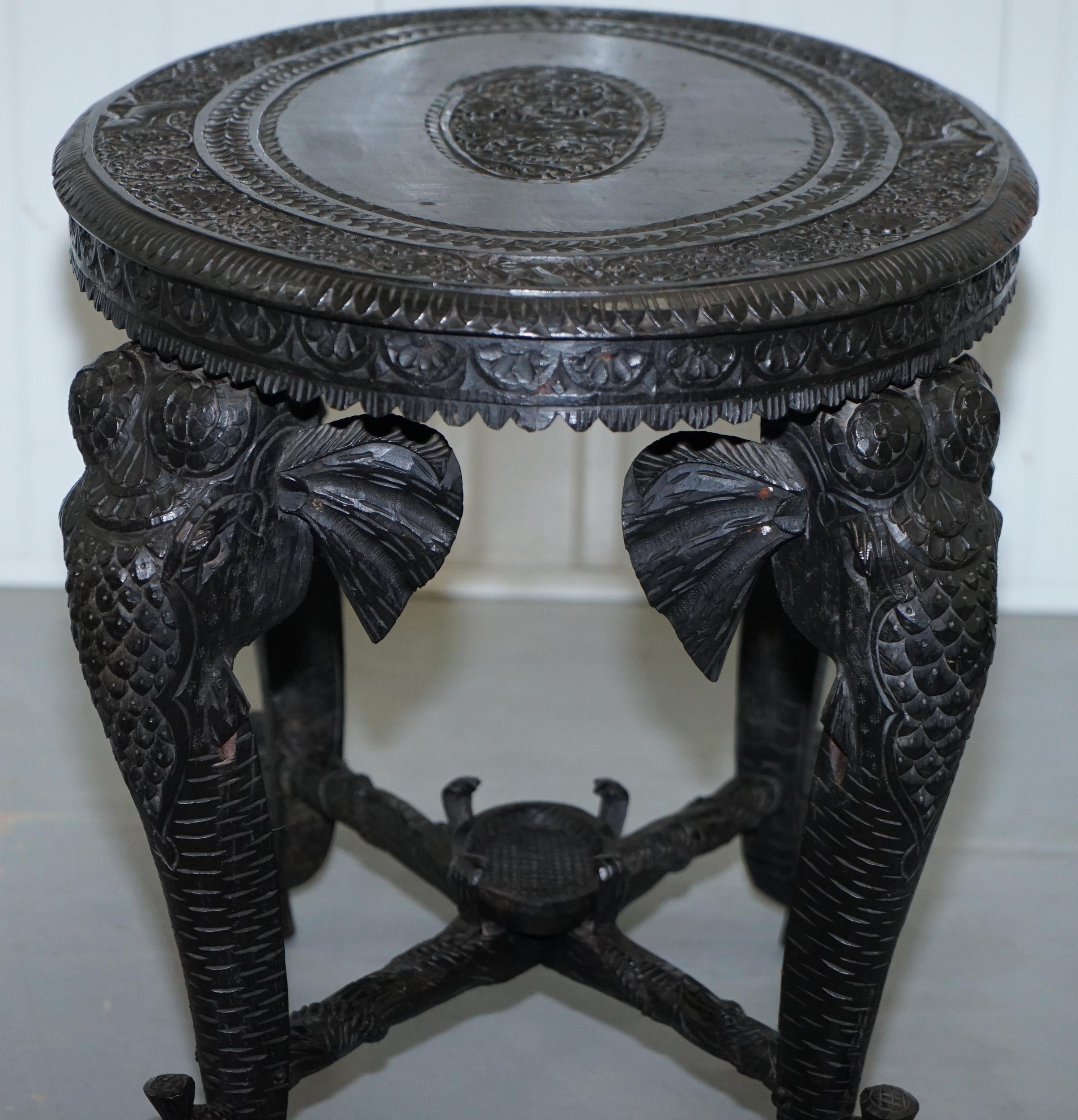 Anglo Indian Elephant & Buddha Hand Carved Rosewood Coffee Side Table circa 1900 7