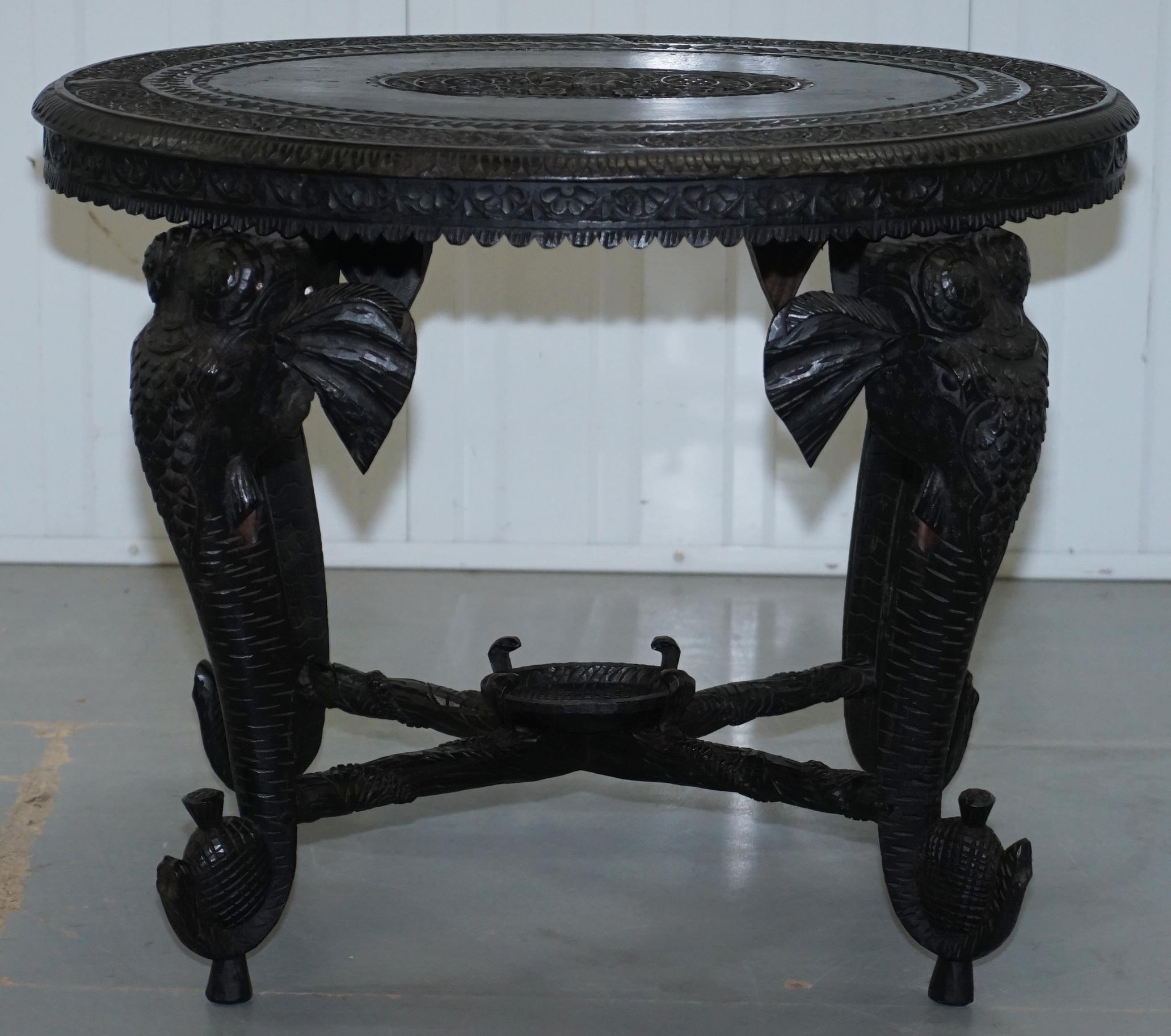 Anglo Indian Elephant & Buddha Hand Carved Rosewood Coffee Side Table circa 1900 9