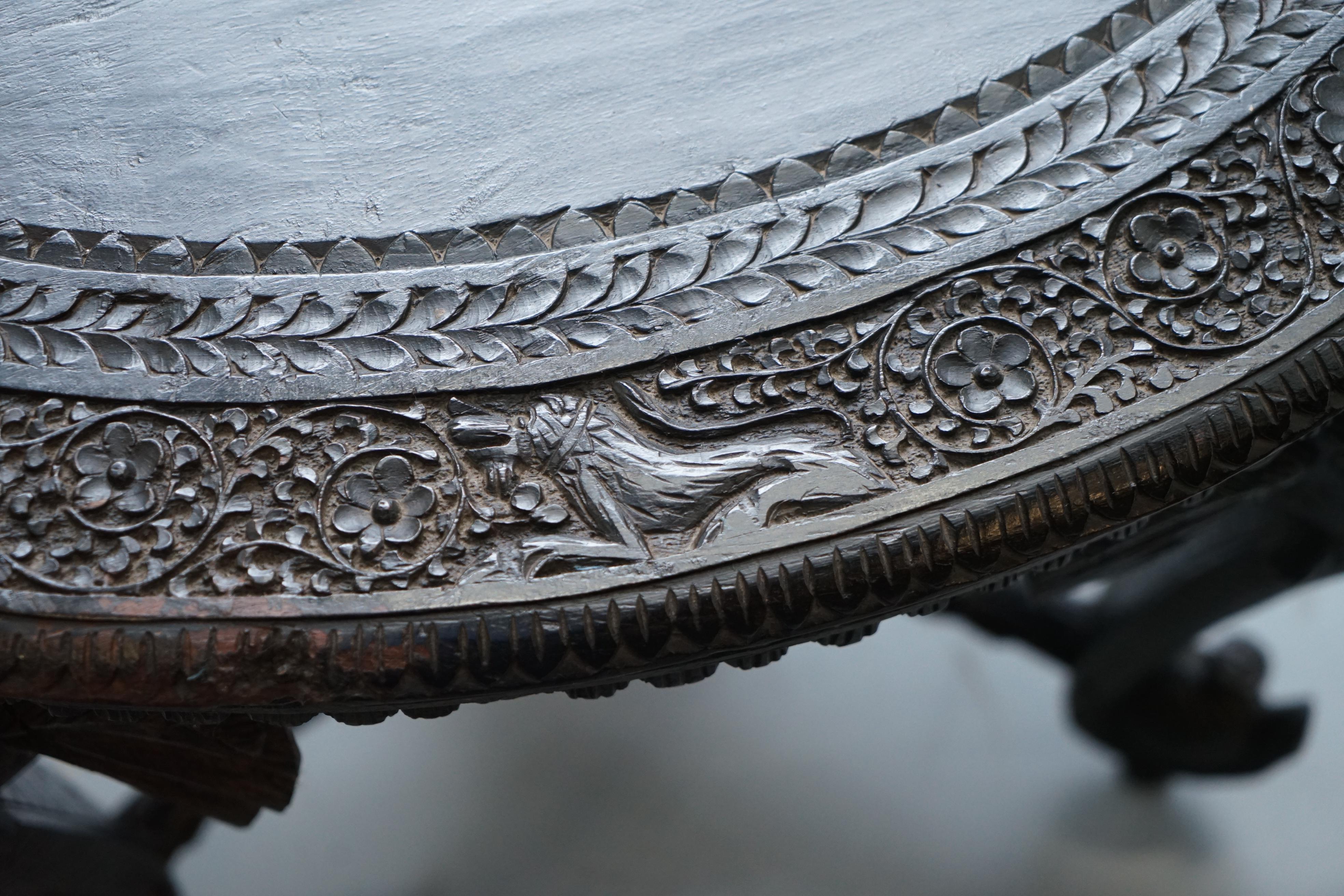 Anglo-Indian Anglo Indian Elephant & Buddha Hand Carved Rosewood Coffee Side Table circa 1900