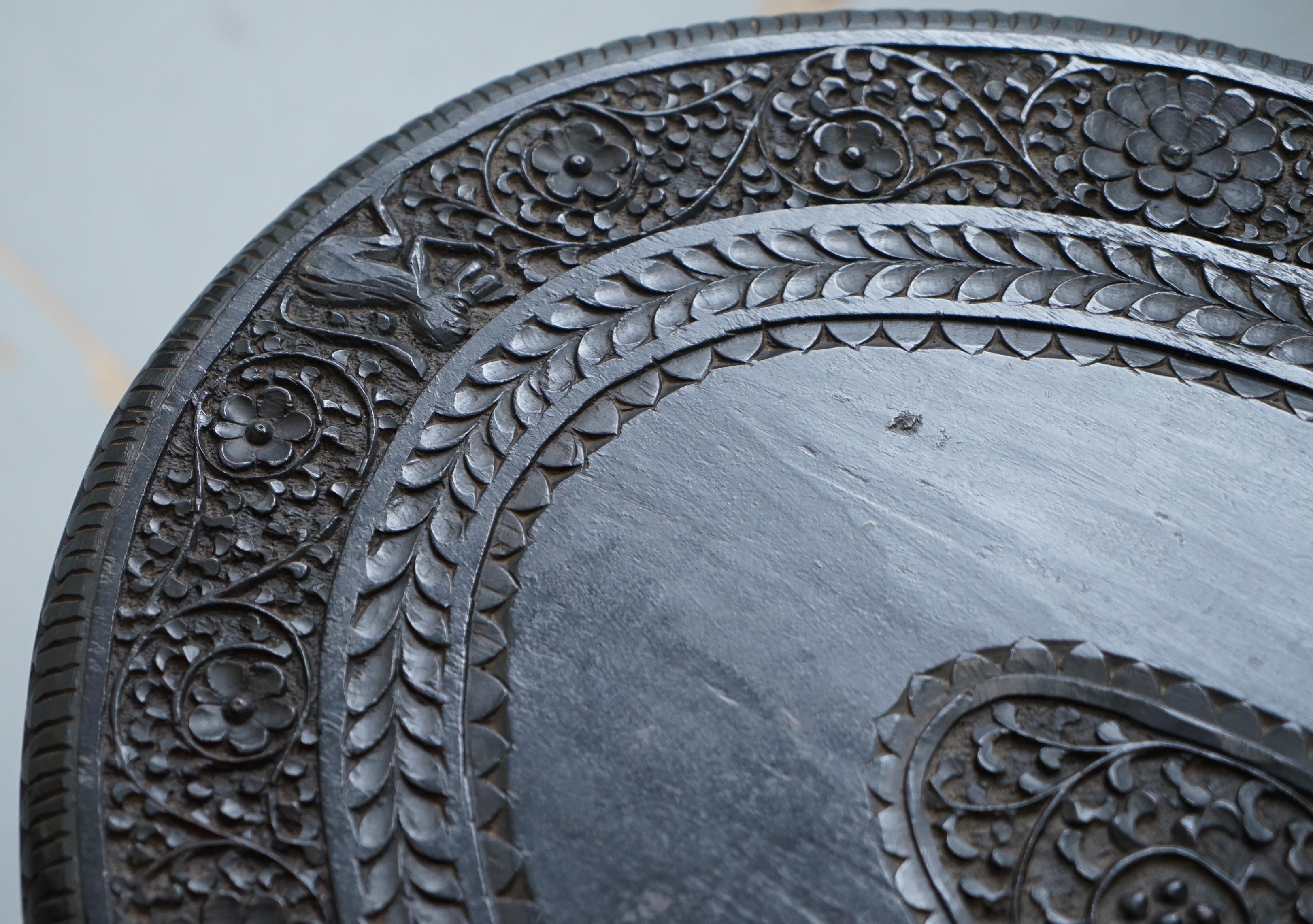 Early 20th Century Anglo Indian Elephant & Buddha Hand Carved Rosewood Coffee Side Table circa 1900