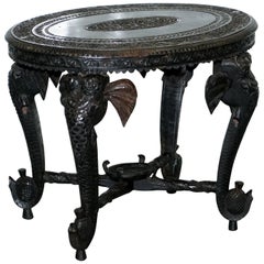 Anglo Indian Elephant & Buddha Hand Carved Rosewood Coffee Side Table circa 1900