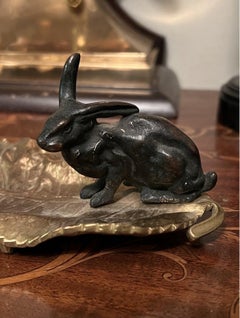 Circa 1900 Antique French Rabbit & Gilt Bronze Leaf Form Pen Tray
