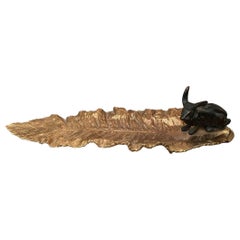 Circa 1900 Antique French Rabbit & Gilt Bronze Leaf Form Pen Tray