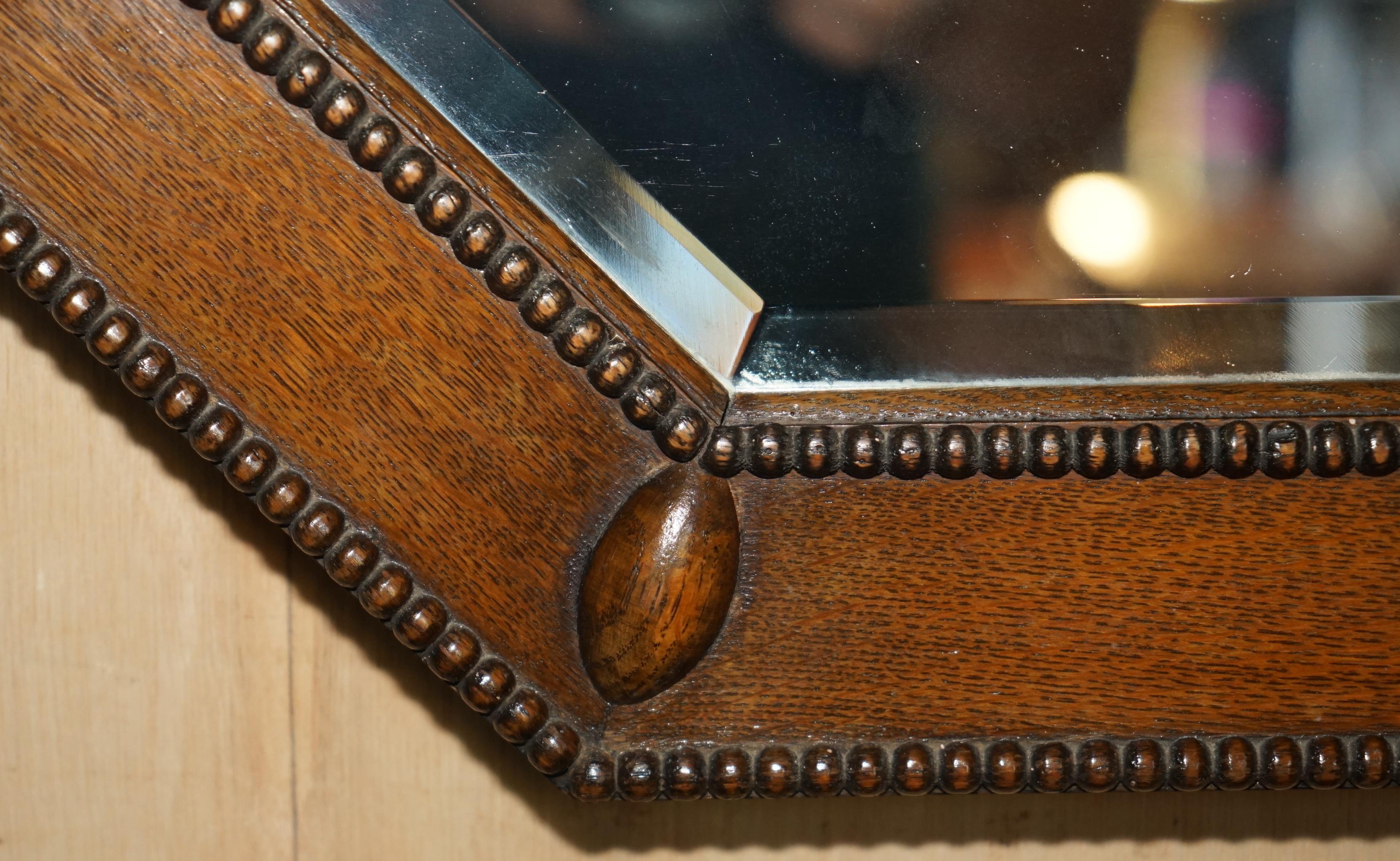 Early 20th Century CIRCA 1900 ANTIQUE SCOTTiSH HAND CARVED BOBBIN OAK WALL MIRROR BEVELLED GLASS