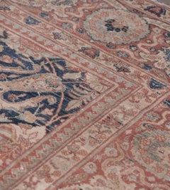 Antique Tabriz Wool Rug, Hand-Knotted, Indigo-Blue Field, Circa 1900