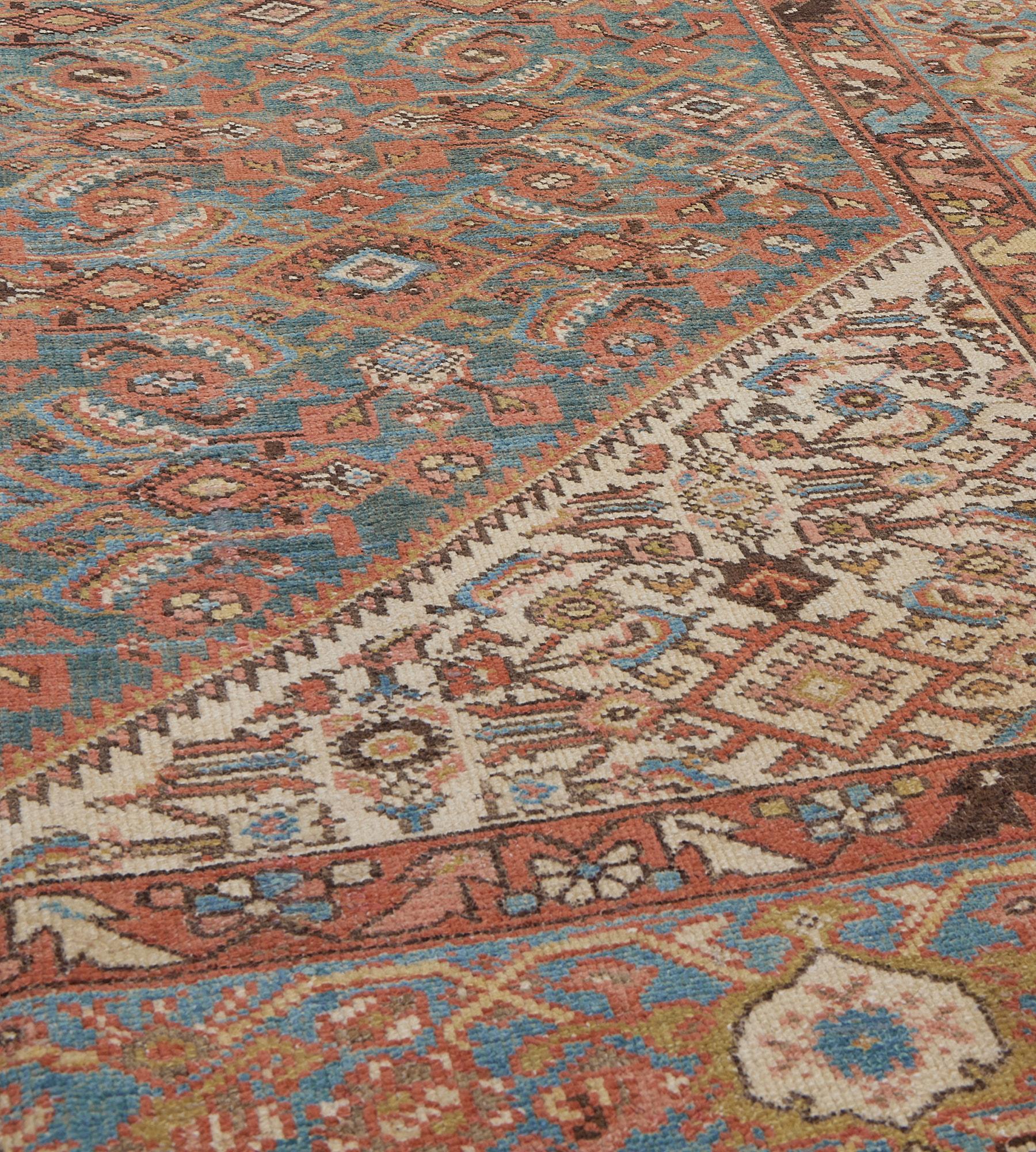 Hand-Knotted Circa 1900 Antique Wool Herati Persian Malayer Runner  For Sale