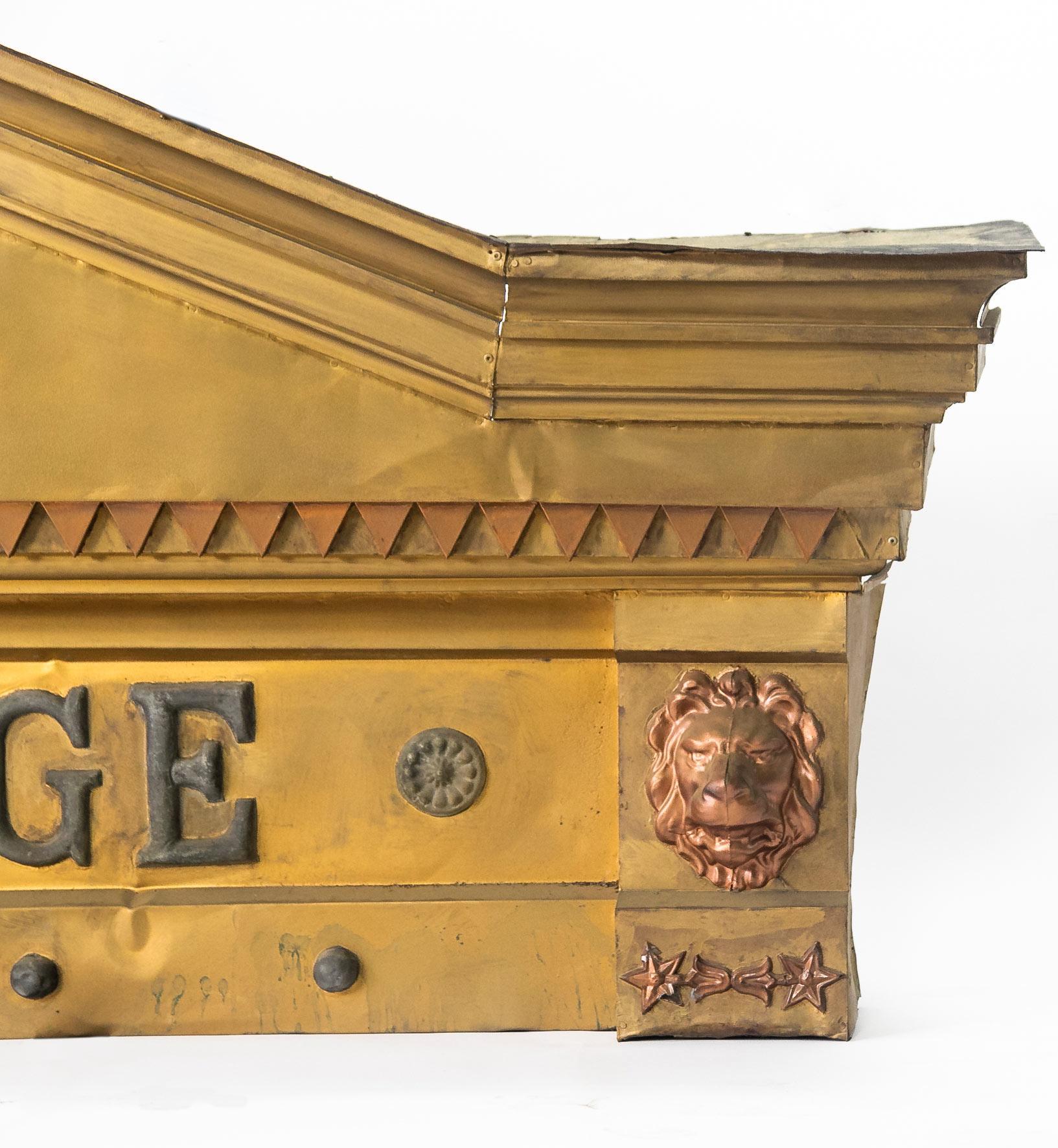Early 20th Century Circa 1900 Architectural Roman Revival Tin Livery Garage Pediment For Sale