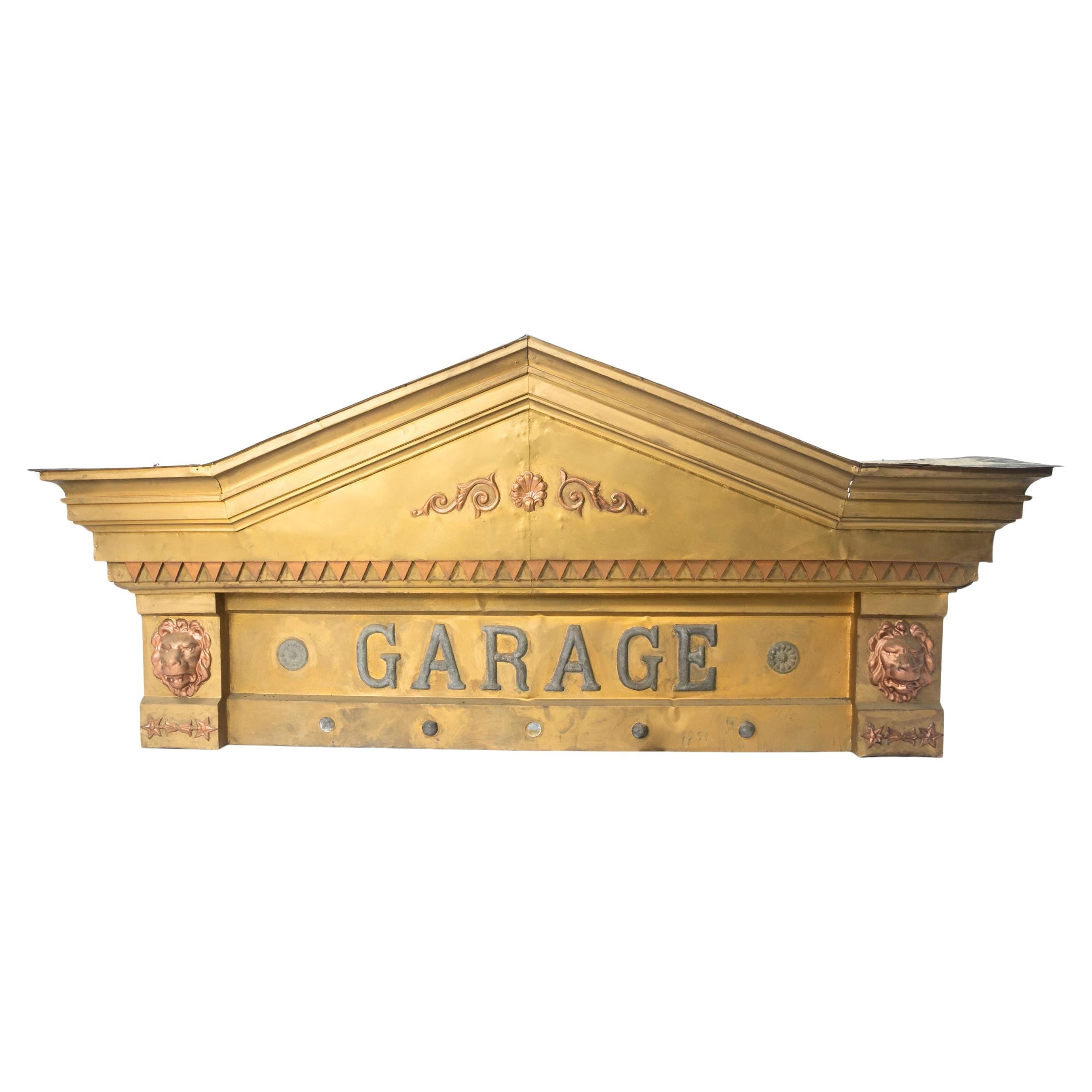 Circa 1900 Architectural Roman Revival Tin Livery Garage Pediment