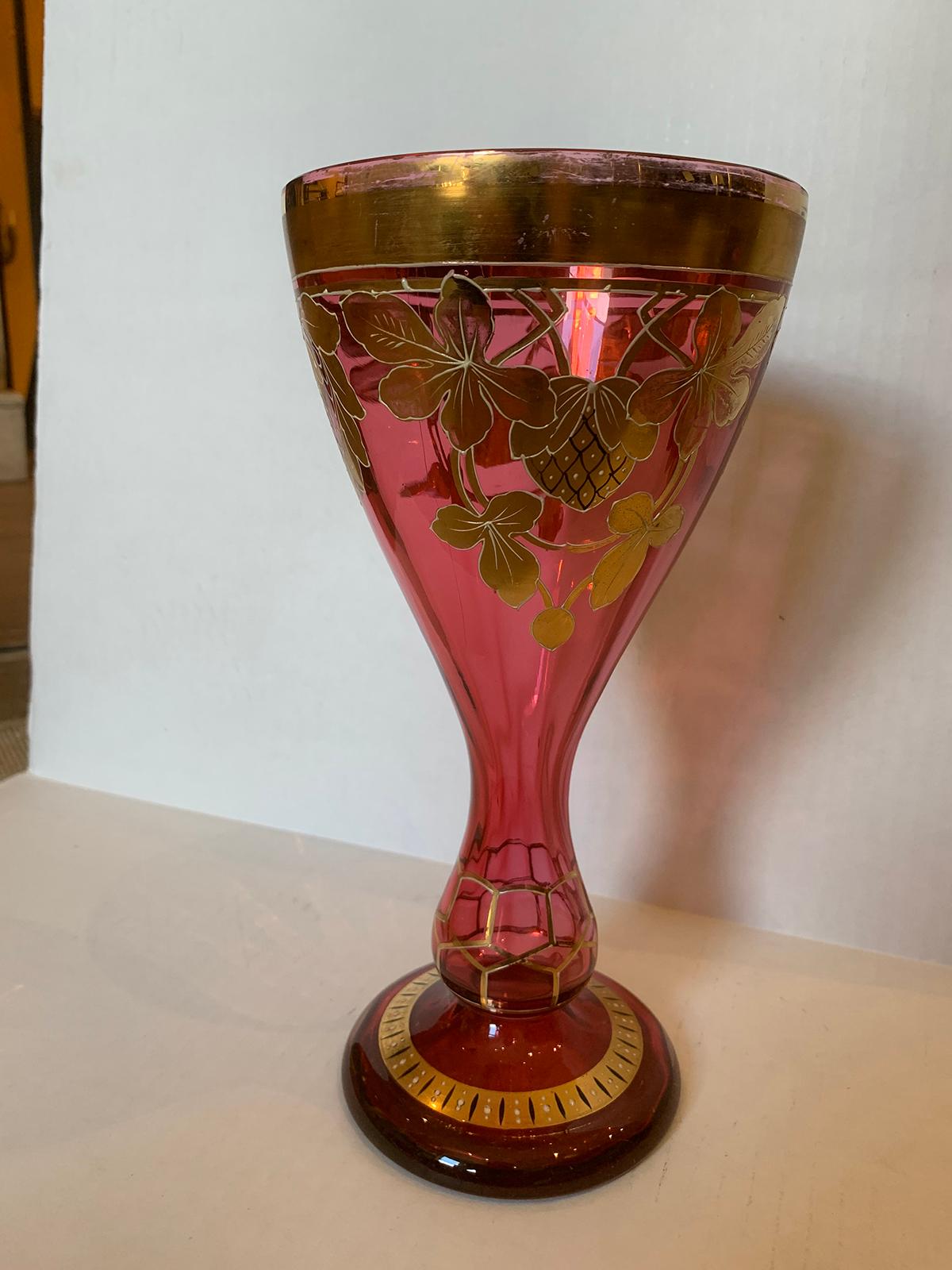 Early 20th Century Art Nouveau Gilt and Ruby Glass Vase, circa 1900 For Sale