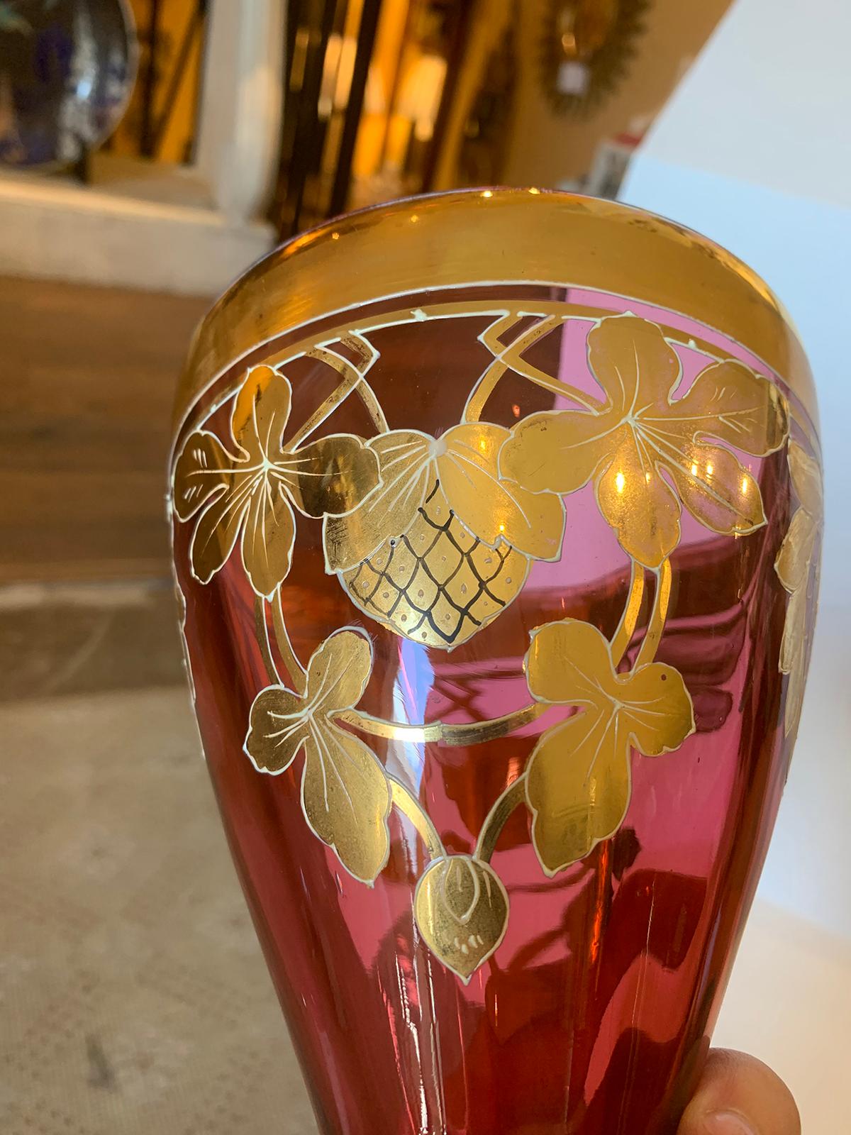 Art Nouveau Gilt and Ruby Glass Vase, circa 1900 For Sale 5