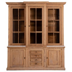 Circa 1900 Belgian Pitch Pine Breakfront Vitrine with Glass Doors