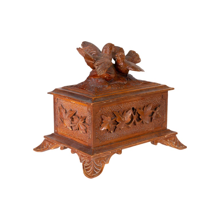 Early 20th Century Black Forest Carved Jewelry Box, circa 1900 For Sale