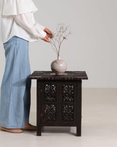Circa 1900 Black Wood Anglo-Indian Hand Carved Folding Table