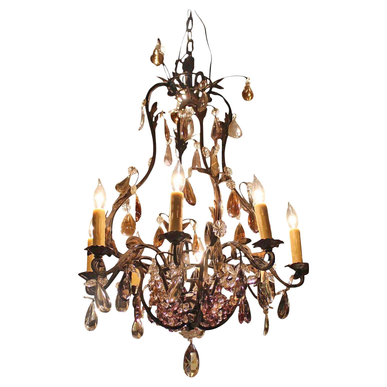 Circa 1900 Blacked Scrolled Metal 8-Light Chandelier