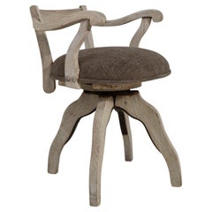 Circa 1900 Bleached Wood Provincial Oak Armchair With Upholstered Seat