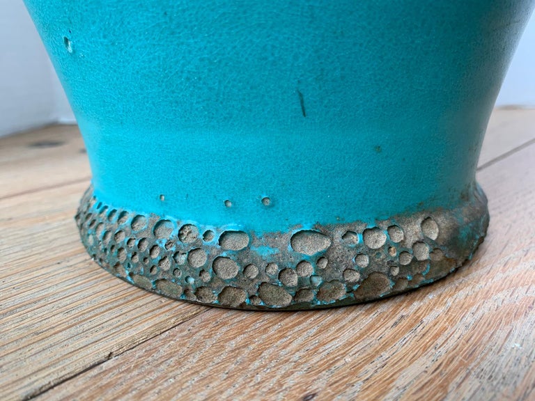 Blue Glazed Pottery Blister Ware Jar, circa 1900 For Sale at 1stDibs