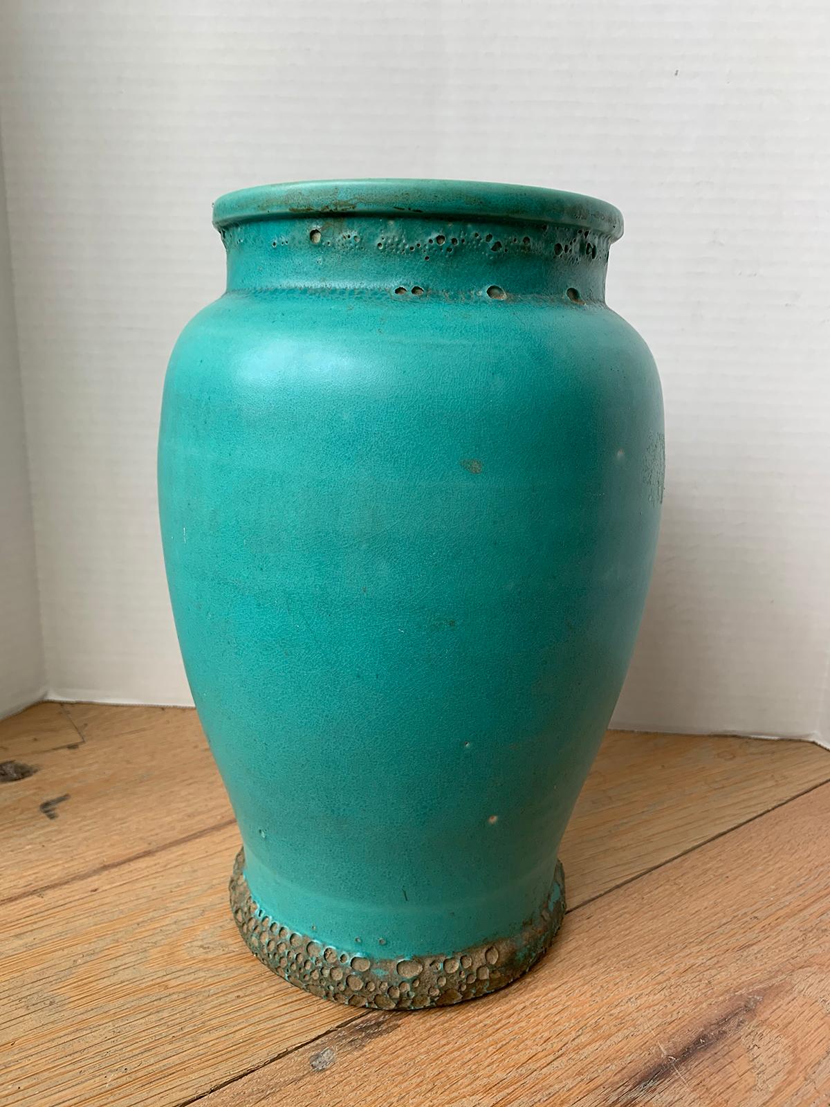 Blue glazed pottery blister ware jar, circa 1900.
