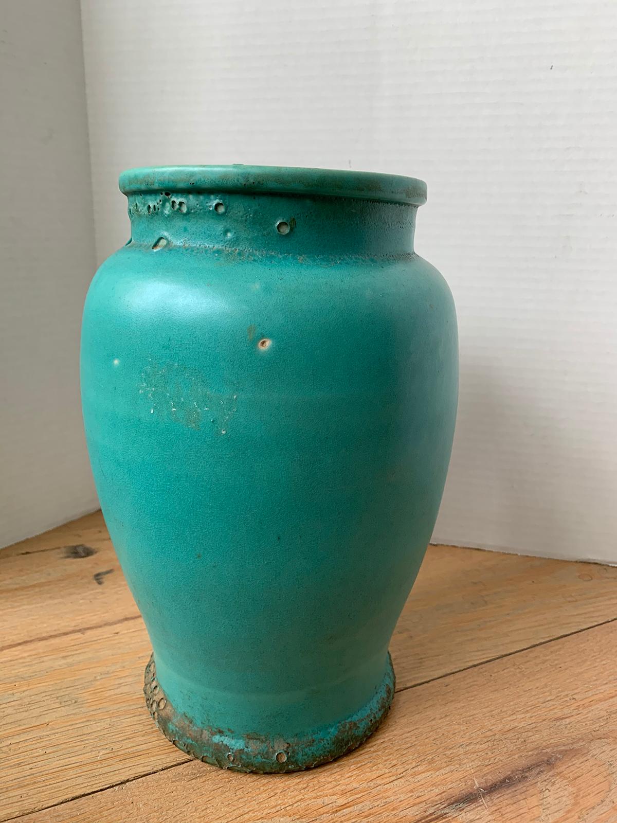 Blue Glazed Pottery Blister Ware Jar, circa 1900 For Sale 1