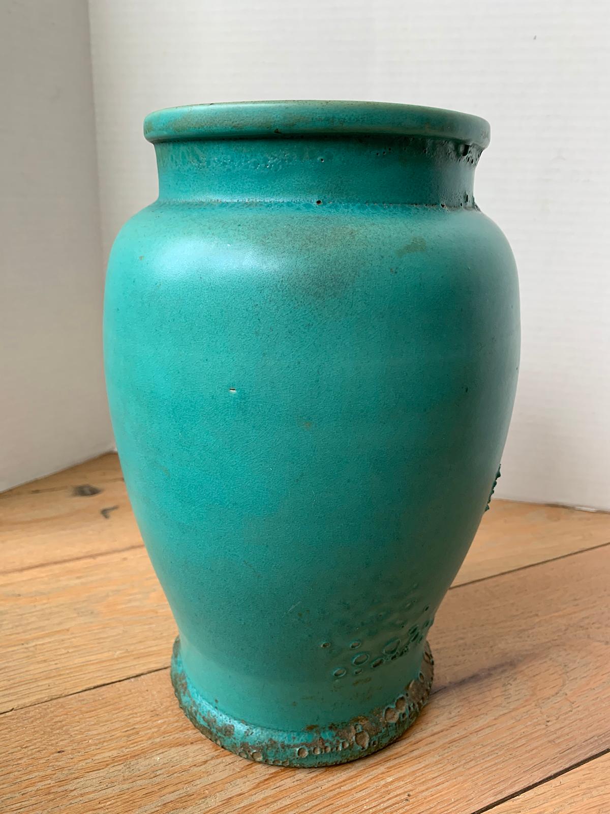 Blue Glazed Pottery Blister Ware Jar, circa 1900 For Sale 2