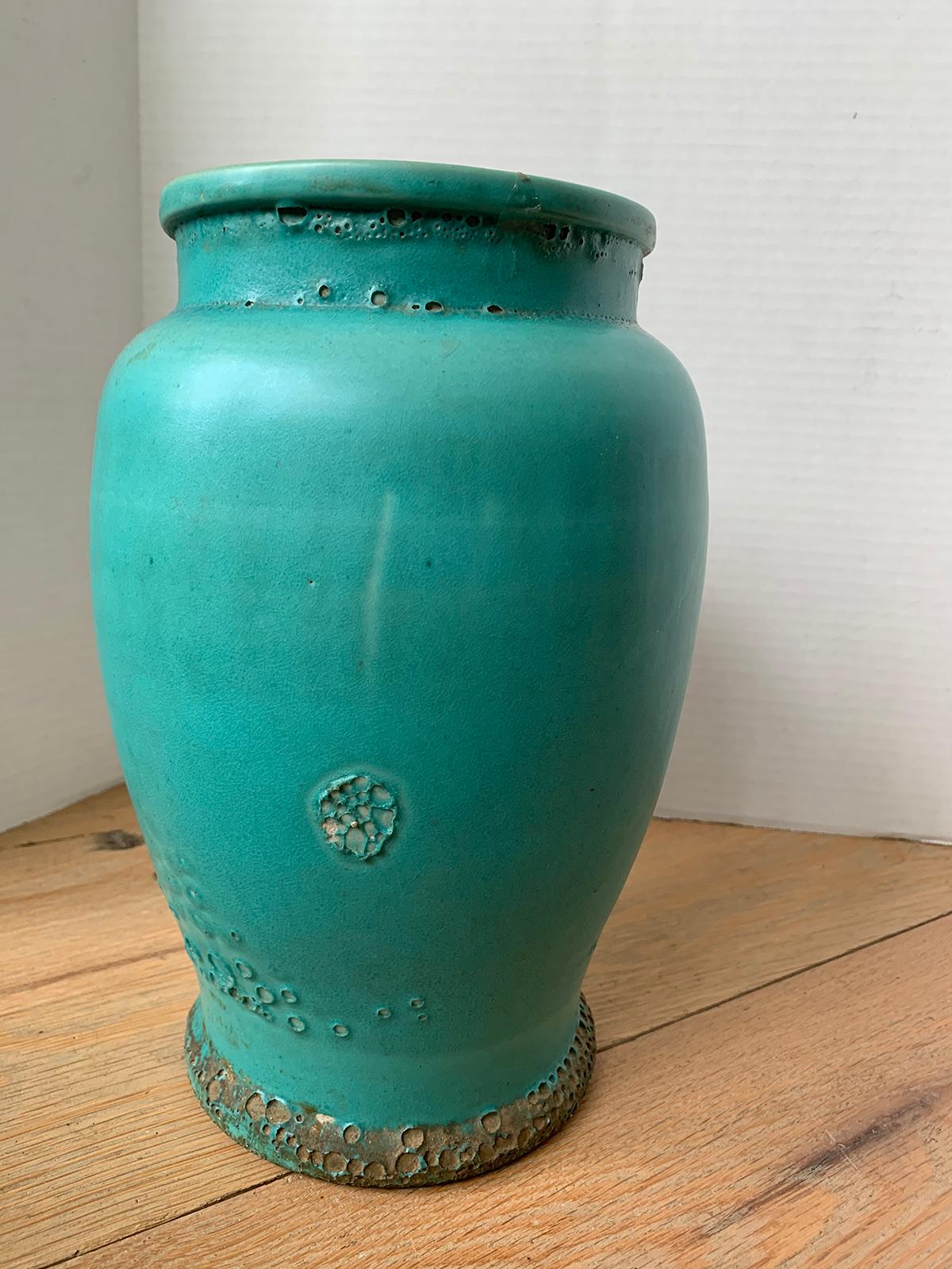 Blue Glazed Pottery Blister Ware Jar, circa 1900 For Sale 3