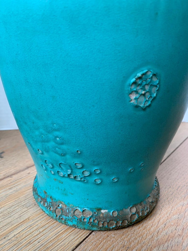 Blue Glazed Pottery Blister Ware Jar, circa 1900 For Sale at 1stDibs