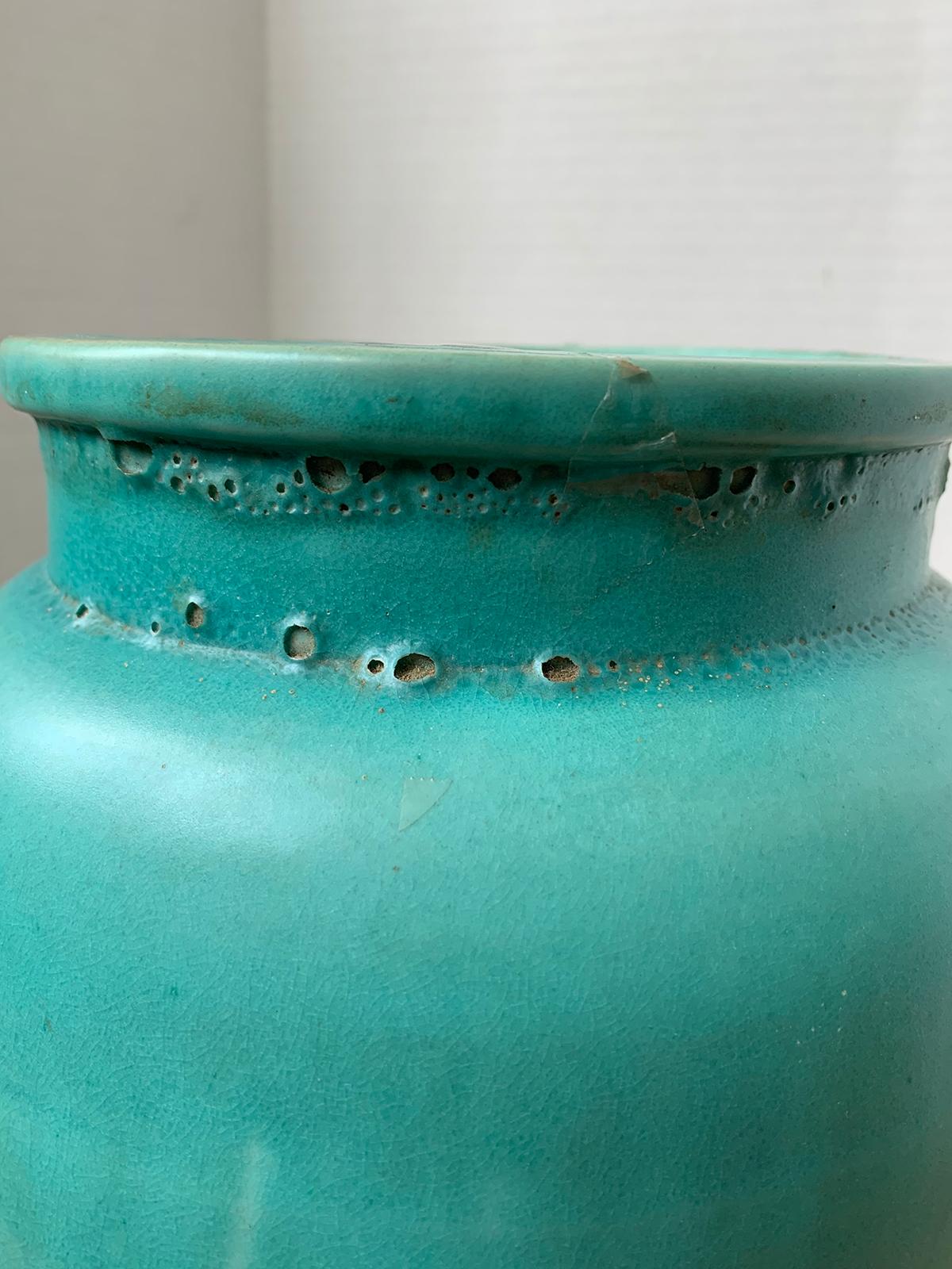 Blue Glazed Pottery Blister Ware Jar, circa 1900 For Sale 5