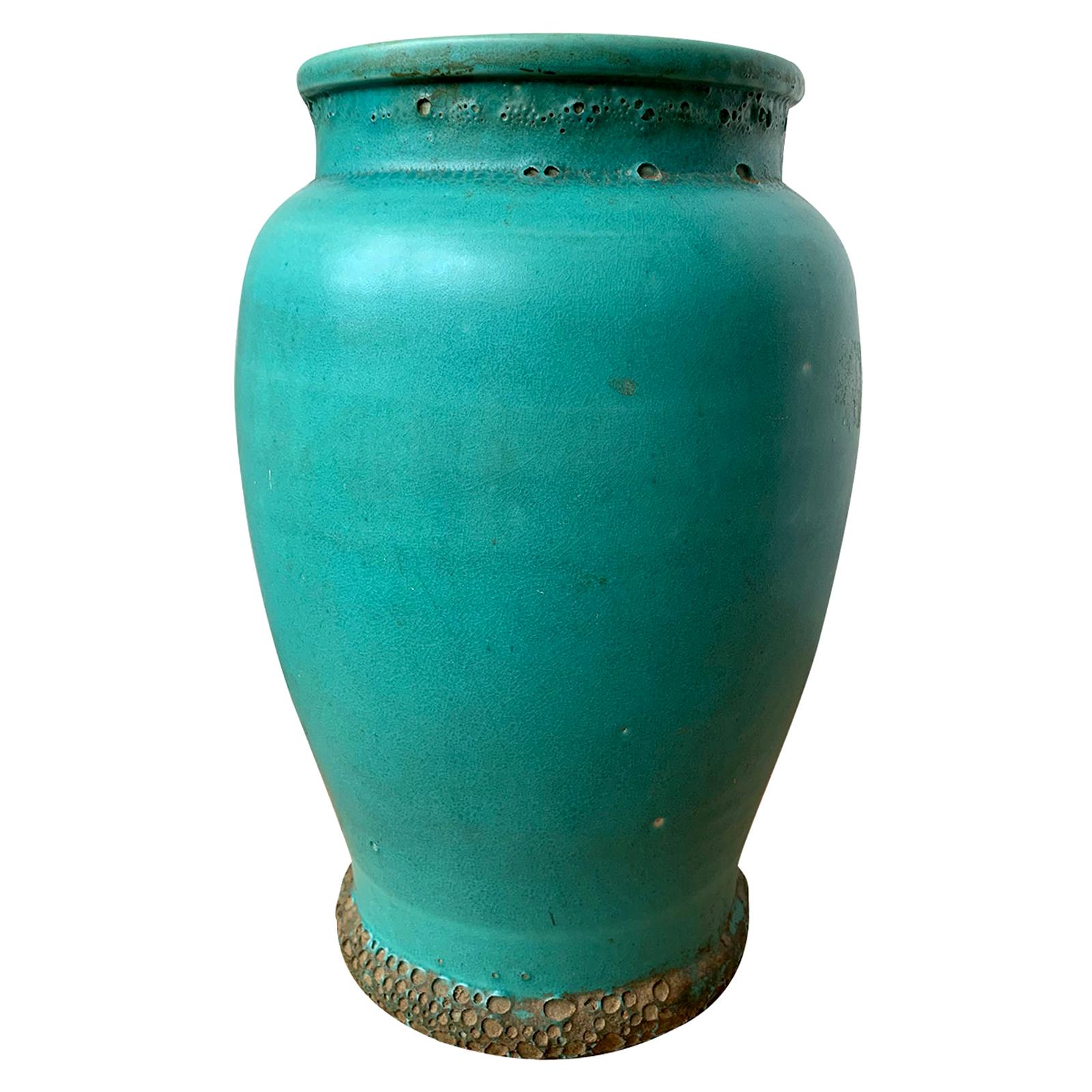 Blue Glazed Pottery Blister Ware Jar, circa 1900 For Sale