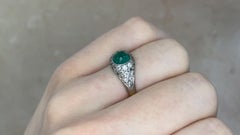 Circa 1900 Cabochon Emerald W/ Diamond (approx .80ct) Ring 18k Yellow Gold