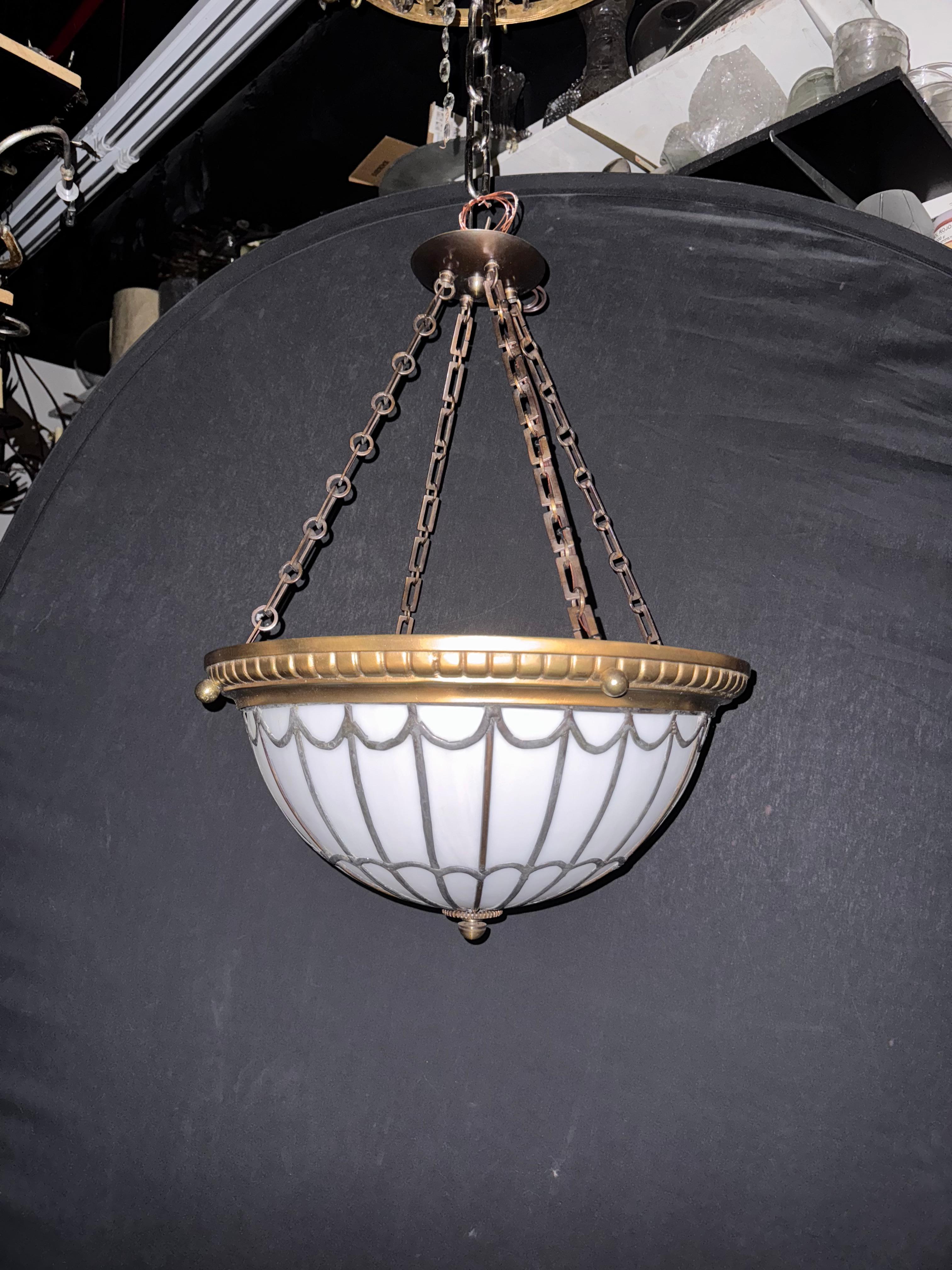 Neoclassical 1900 Caldwell Leaded Glass Light Fixture For Sale