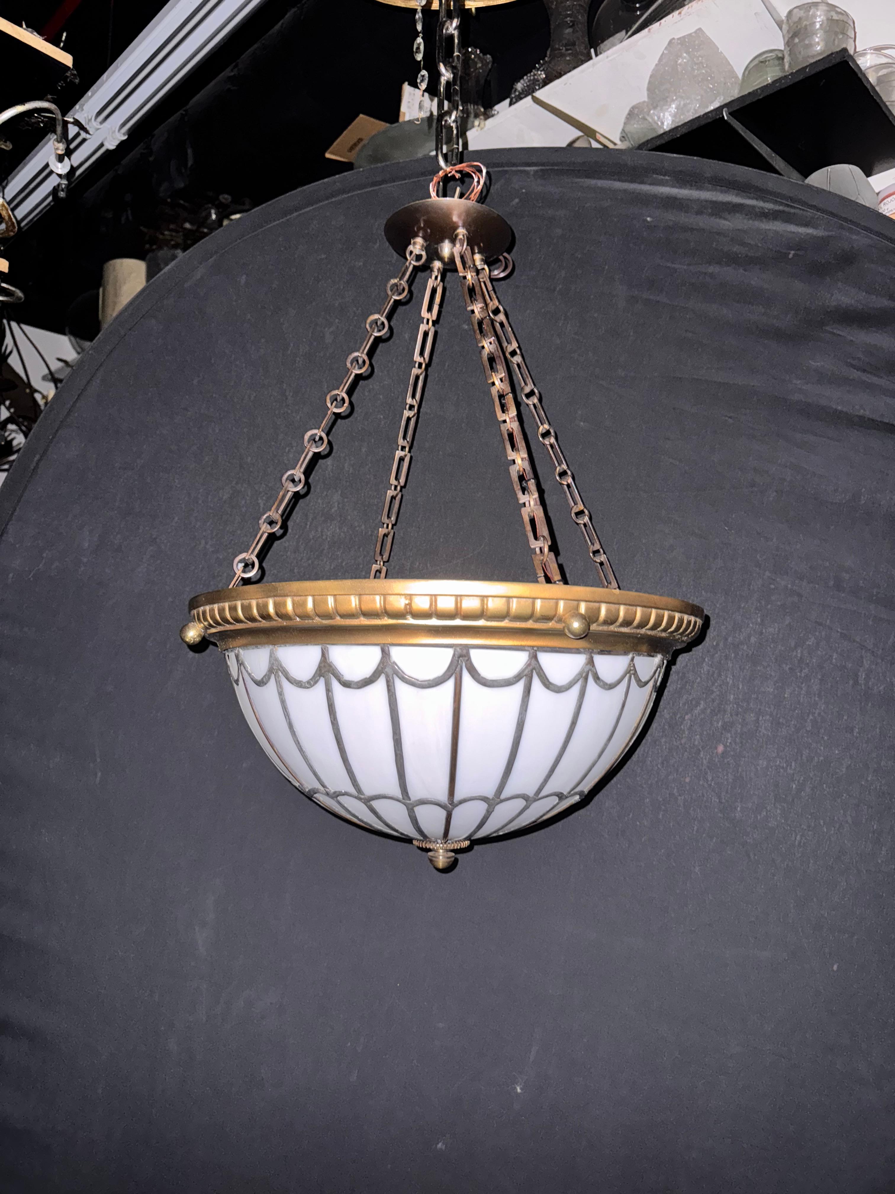 American 1900 Caldwell Leaded Glass Light Fixture For Sale