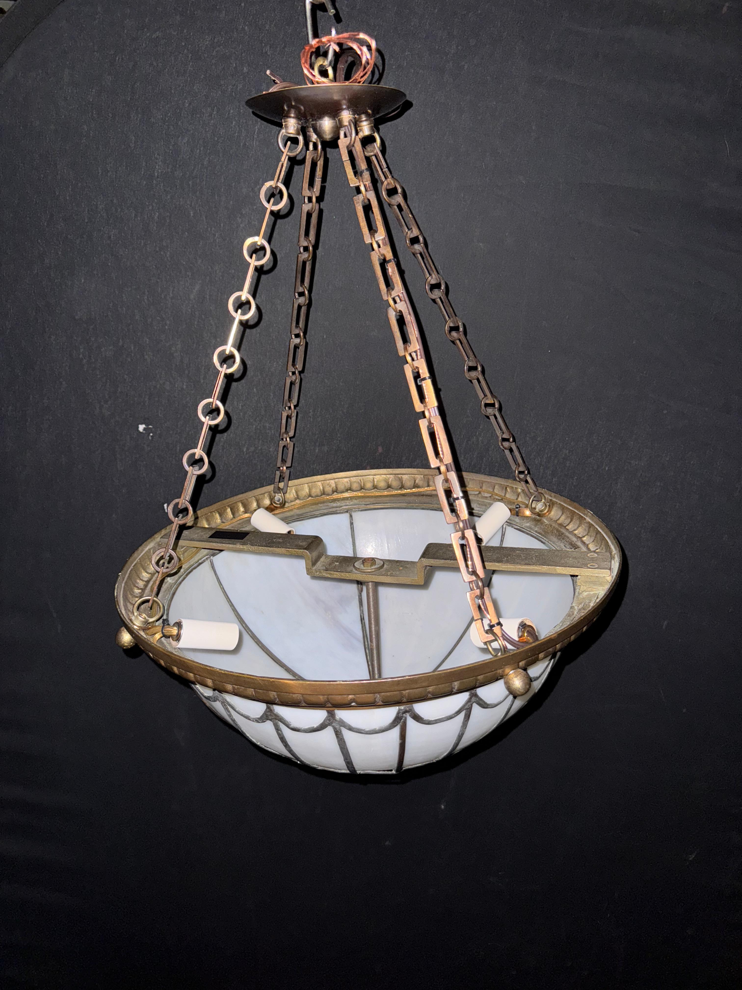 1900 Caldwell Leaded Glass Light Fixture In Good Condition For Sale In New York, NY