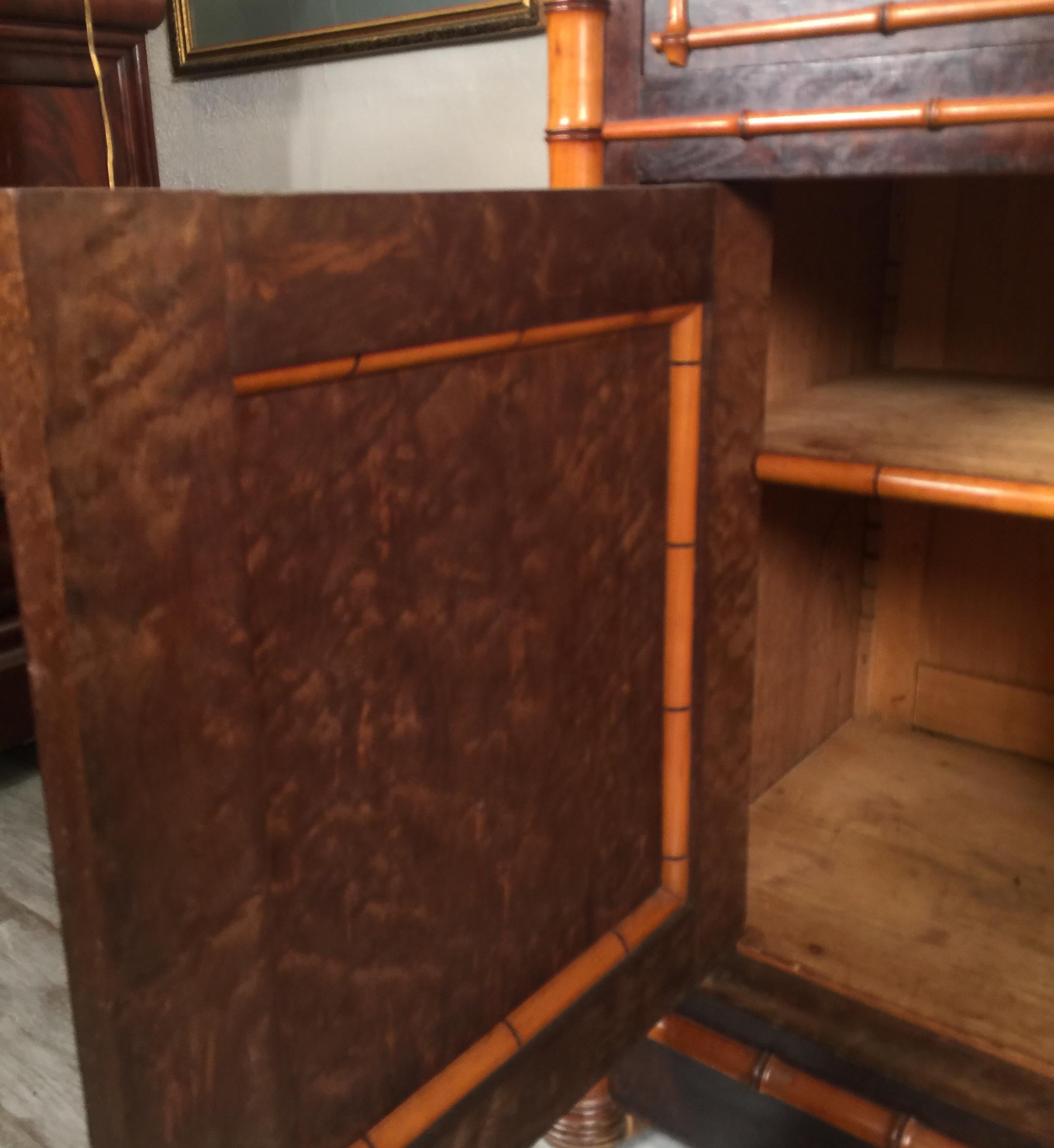 Carved Wood Faux Bamboo Two-Tier Marble-Top Cabinet, Dry Bar, circa 1900 5